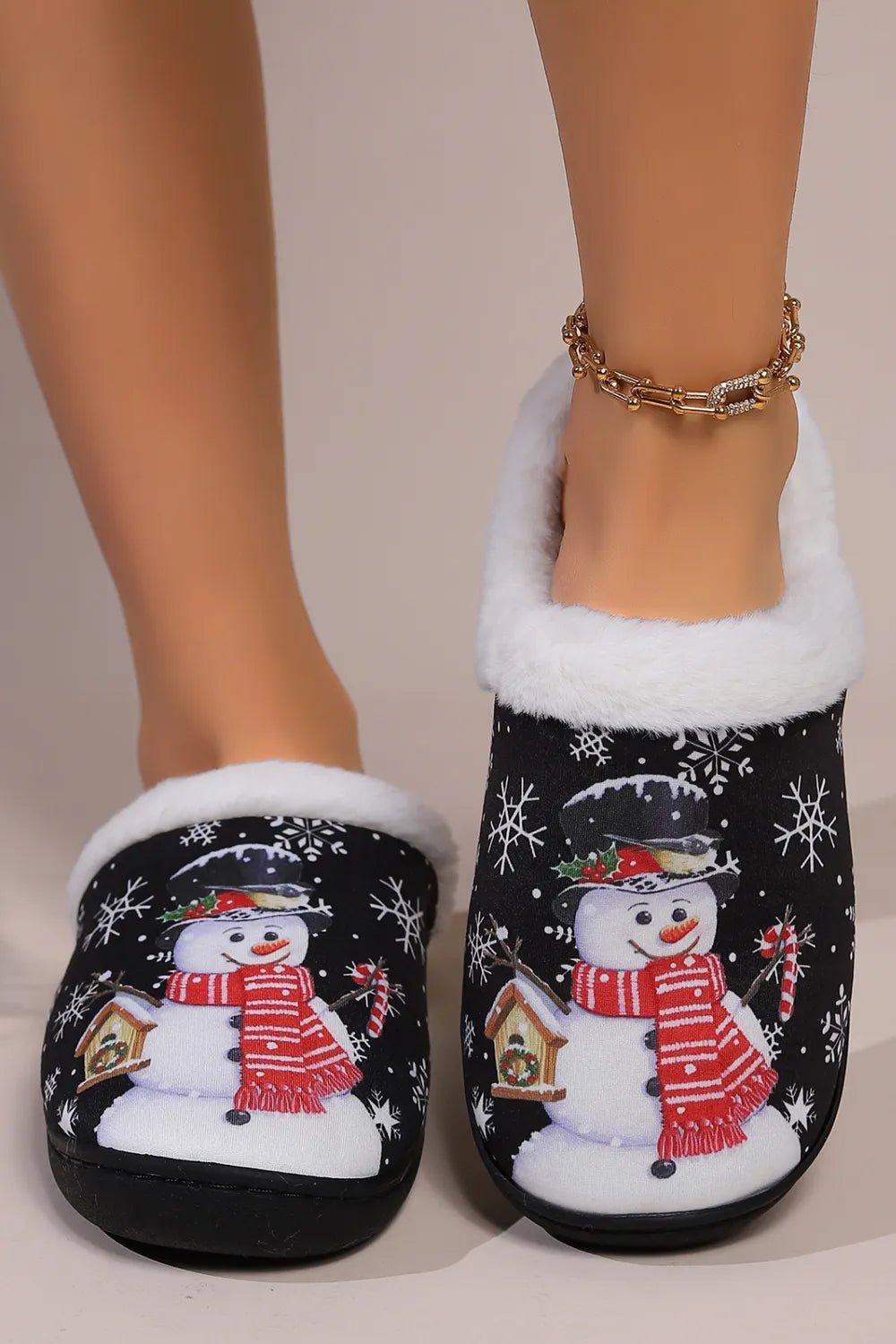 Snowman Round Toe Faux Fur Slippers - The LW Shop
