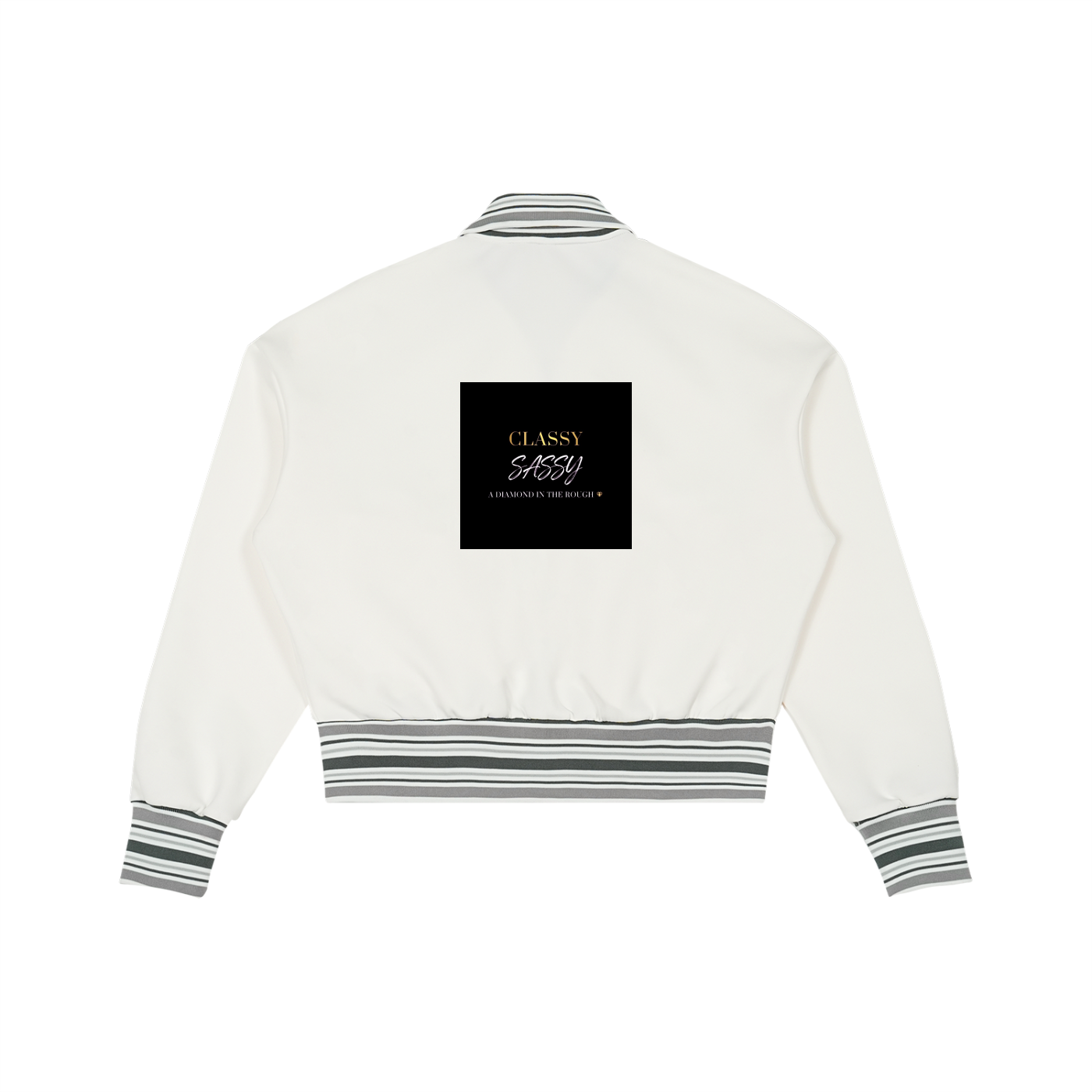 Classy Sassy Diamond In The Rough Striped Rib Collar Zip Jacket