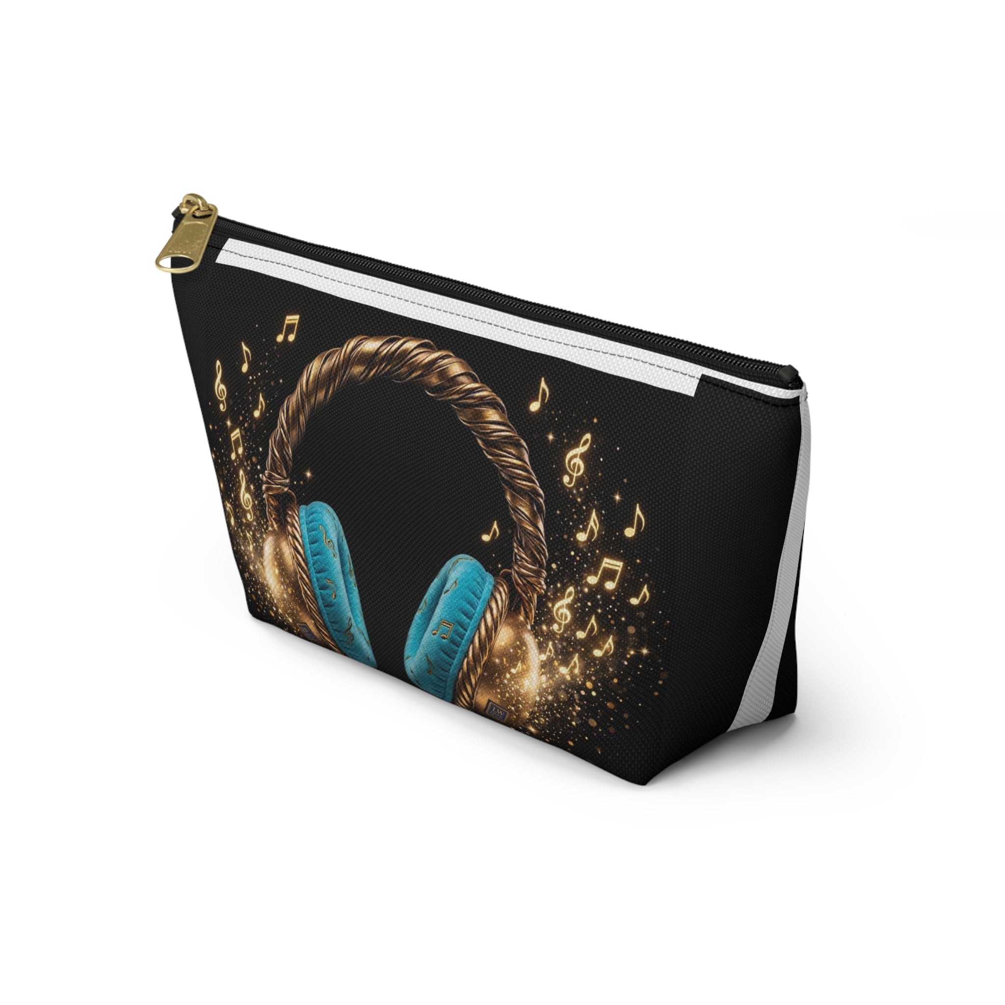 Musical Headphones Accessory Pouch — Blue Headset & Gold Music Notes - The LW Shop