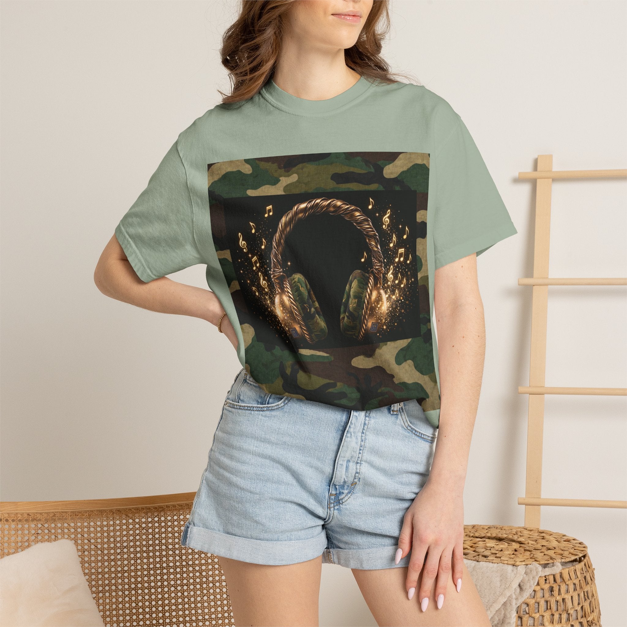 Camo Headphones Tee — Gold Spark DJ Music Graphic T-Shirt - The LW Shop