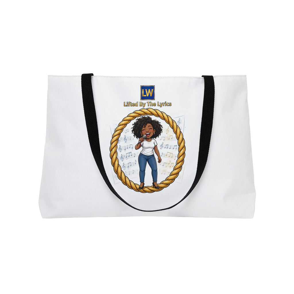 Singing Lady Weekender Tote Bag — "Lifted by the Lord" Afro Woman Canvas Travel Tote
