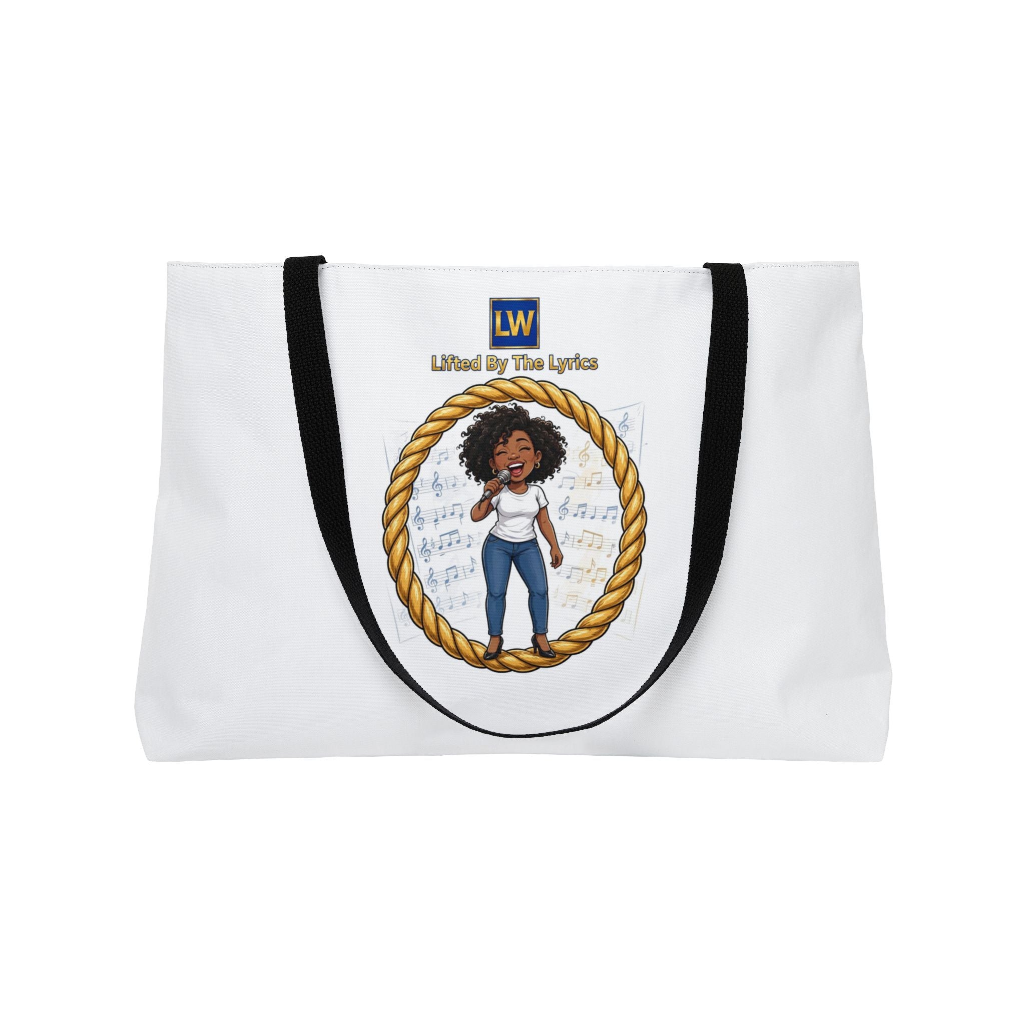 Singing Lady Weekender Tote Bag — "Lifted by the Lord" Afro Woman Canvas Travel Tote