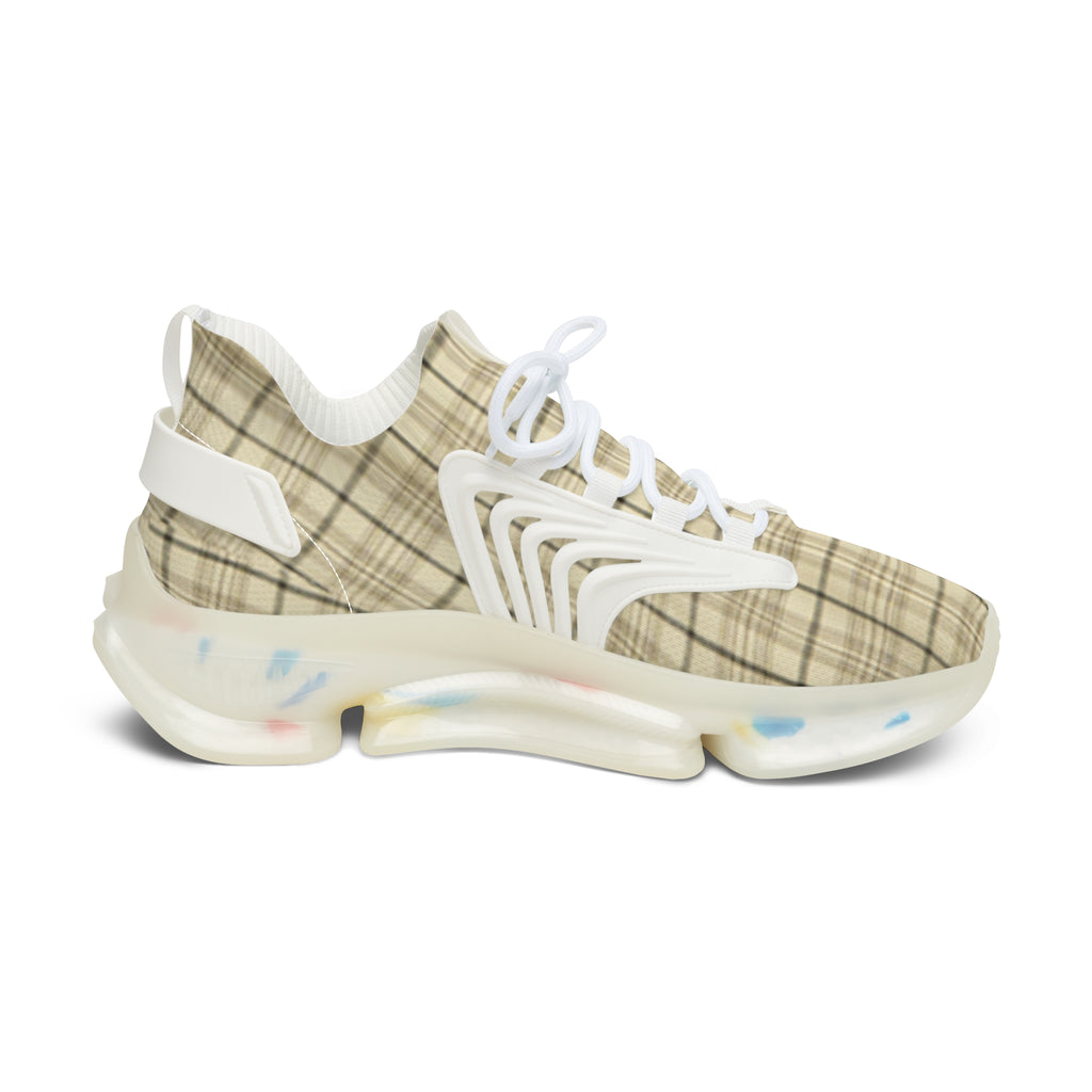 Plaid Mesh Sneakers — Women's Beige Lightweight Athletic Shoes