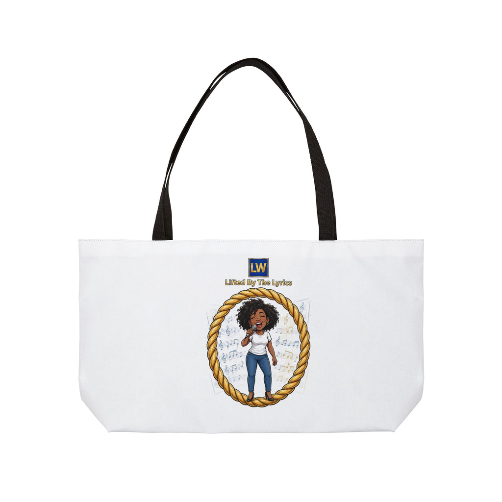 Singing Lady Weekender Tote Bag — "Lifted by the Lord" Afro Woman Canvas Travel Tote