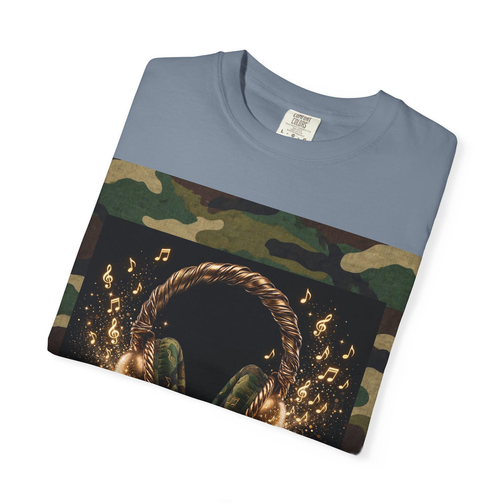 Camo Headphones Tee — Gold Spark DJ Music Graphic T-Shirt - The LW Shop