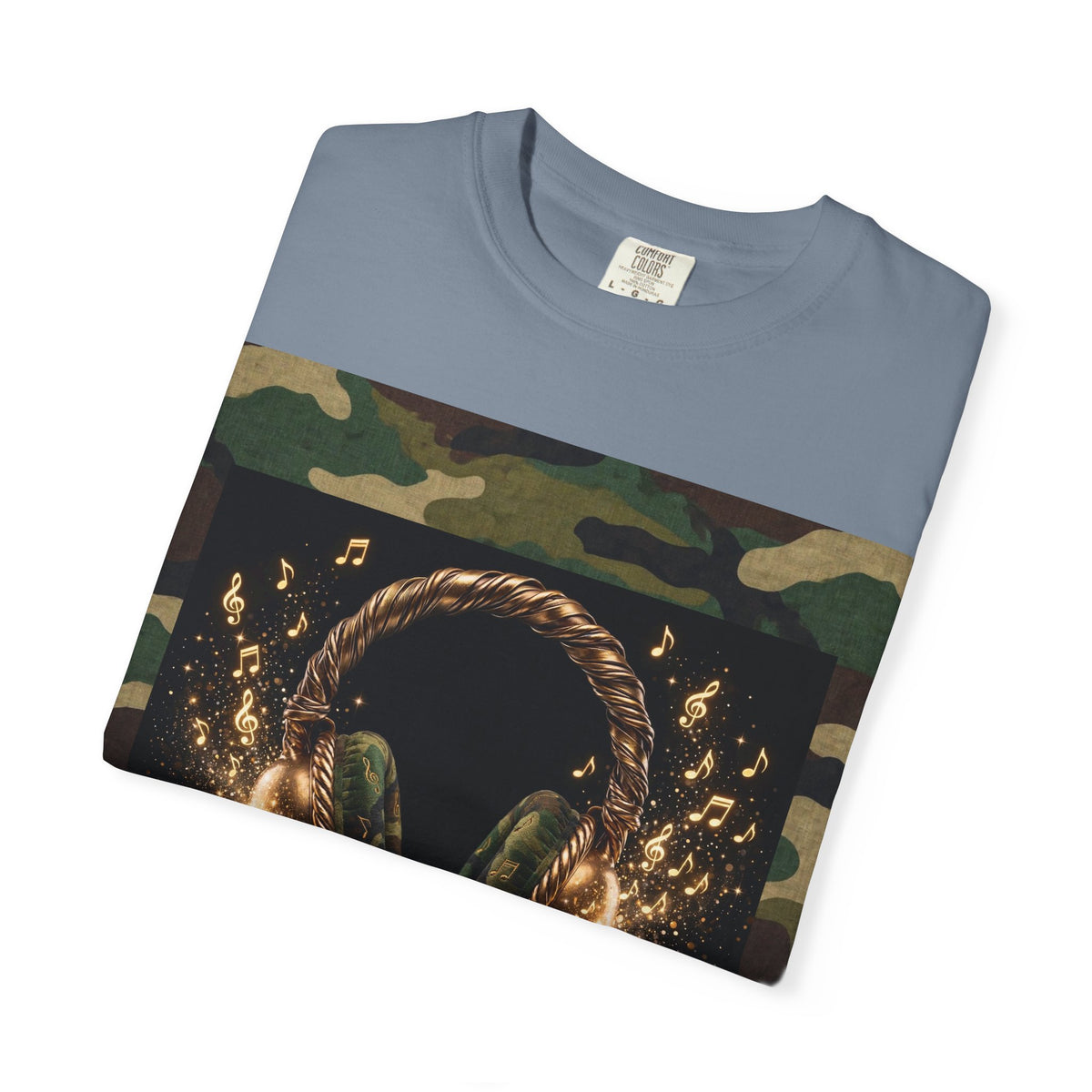 Camo Headphones Tee — Gold Spark DJ Music Graphic T-Shirt - The LW Shop