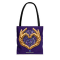 Purple Heart Tote Bag with Gold Hand Heart Design – "Lifted By The Lyrics" Art Tote