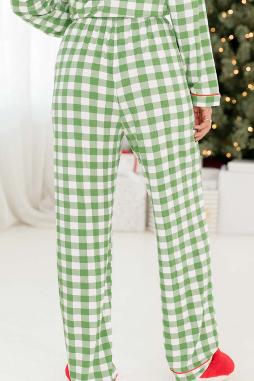 Light Green Christmas Plaid Print Shirt and Pants Pajama Set - The LW Shop