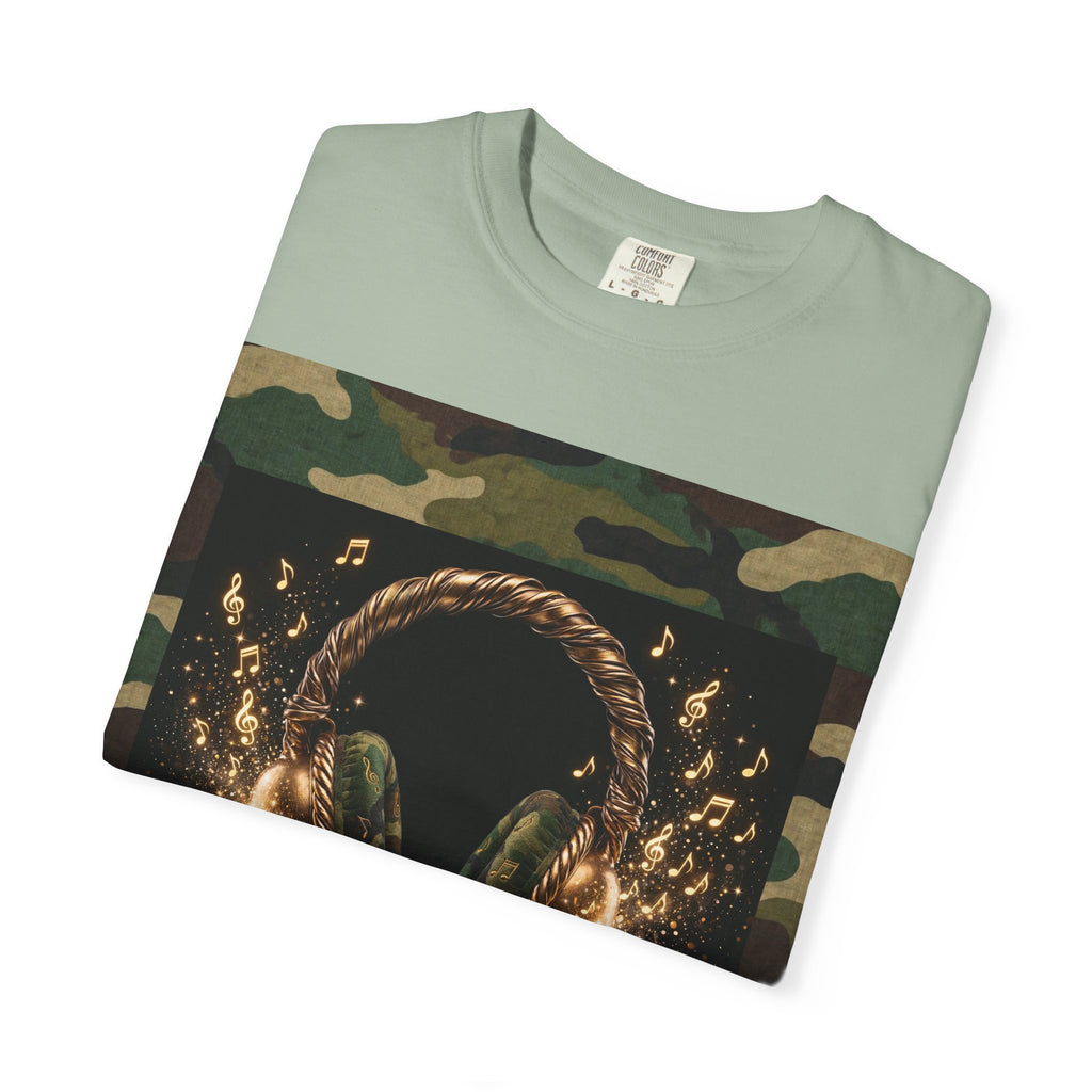 Camo Headphones Tee — Gold Spark DJ Music Graphic T-Shirt - The LW Shop