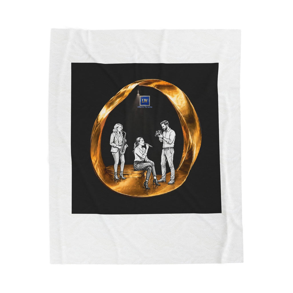 Velveteen Plush Blanket — Cozy Gold Ring Illustration with Friends Scene