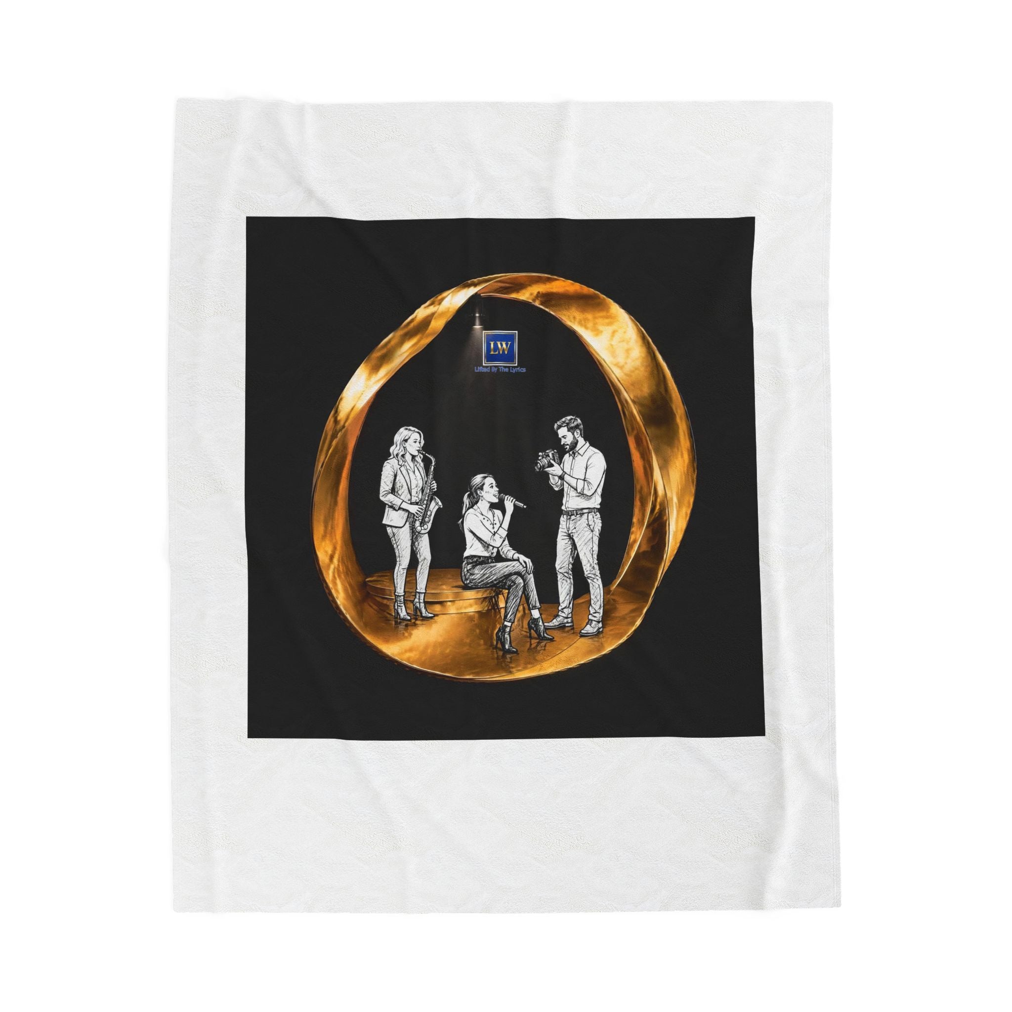 Velveteen Plush Blanket — Cozy Gold Ring Illustration with Friends Scene