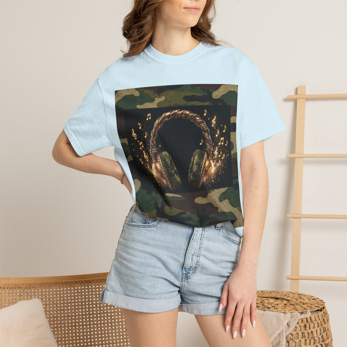Camo Headphones Tee — Gold Spark DJ Music Graphic T-Shirt - The LW Shop
