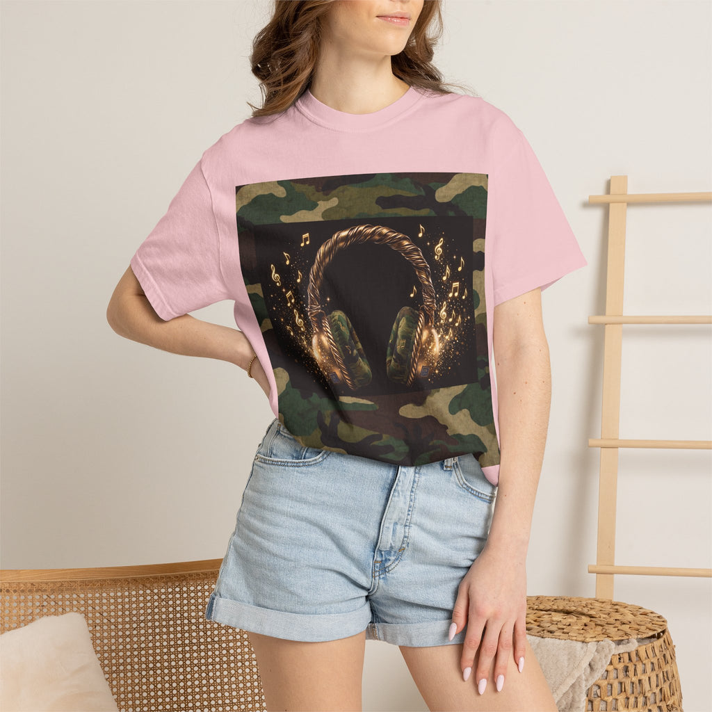 Camo Headphones Tee — Gold Spark DJ Music Graphic T-Shirt - The LW Shop