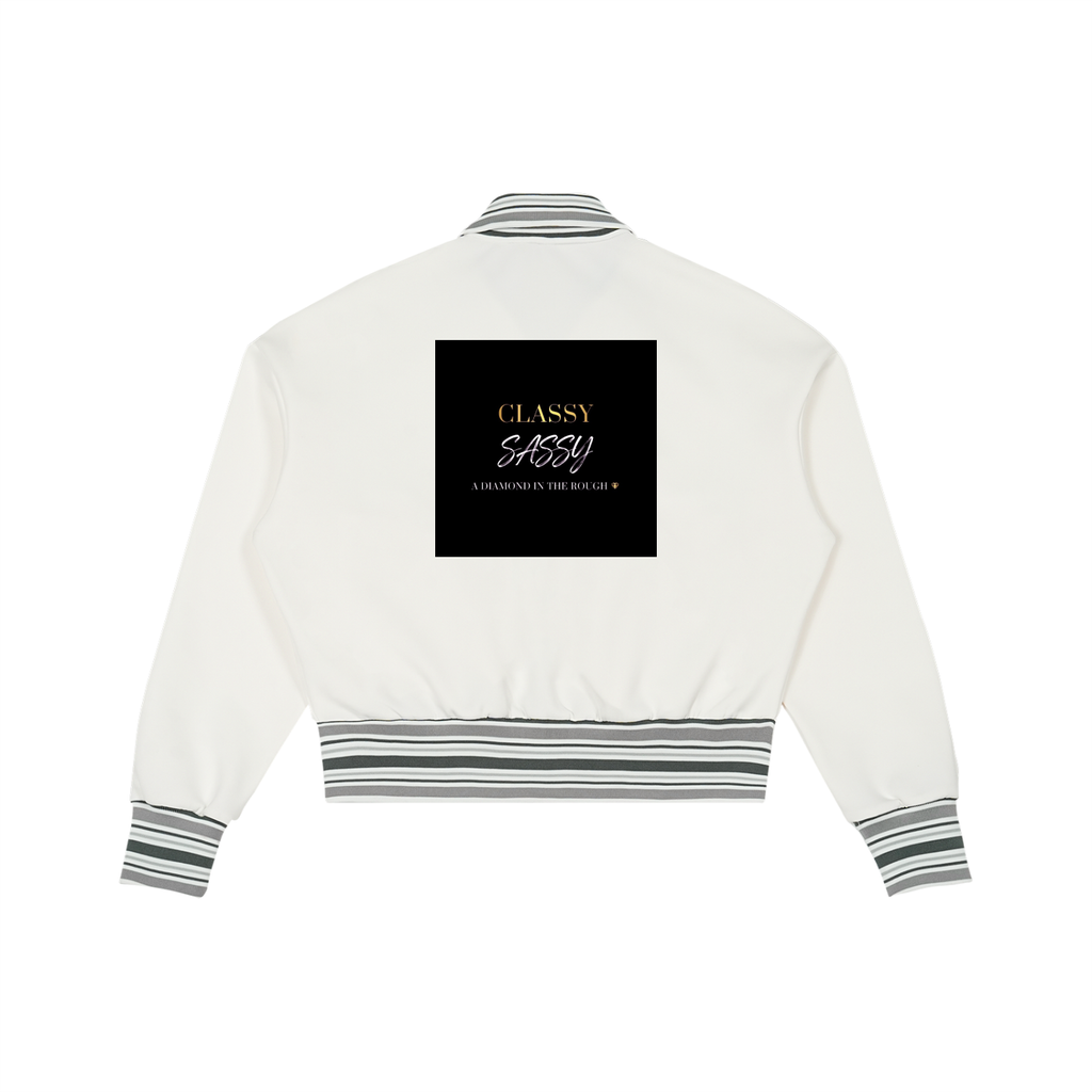 Classy Sassy Diamond In The Rough Striped Rib Collar Zip Jacket