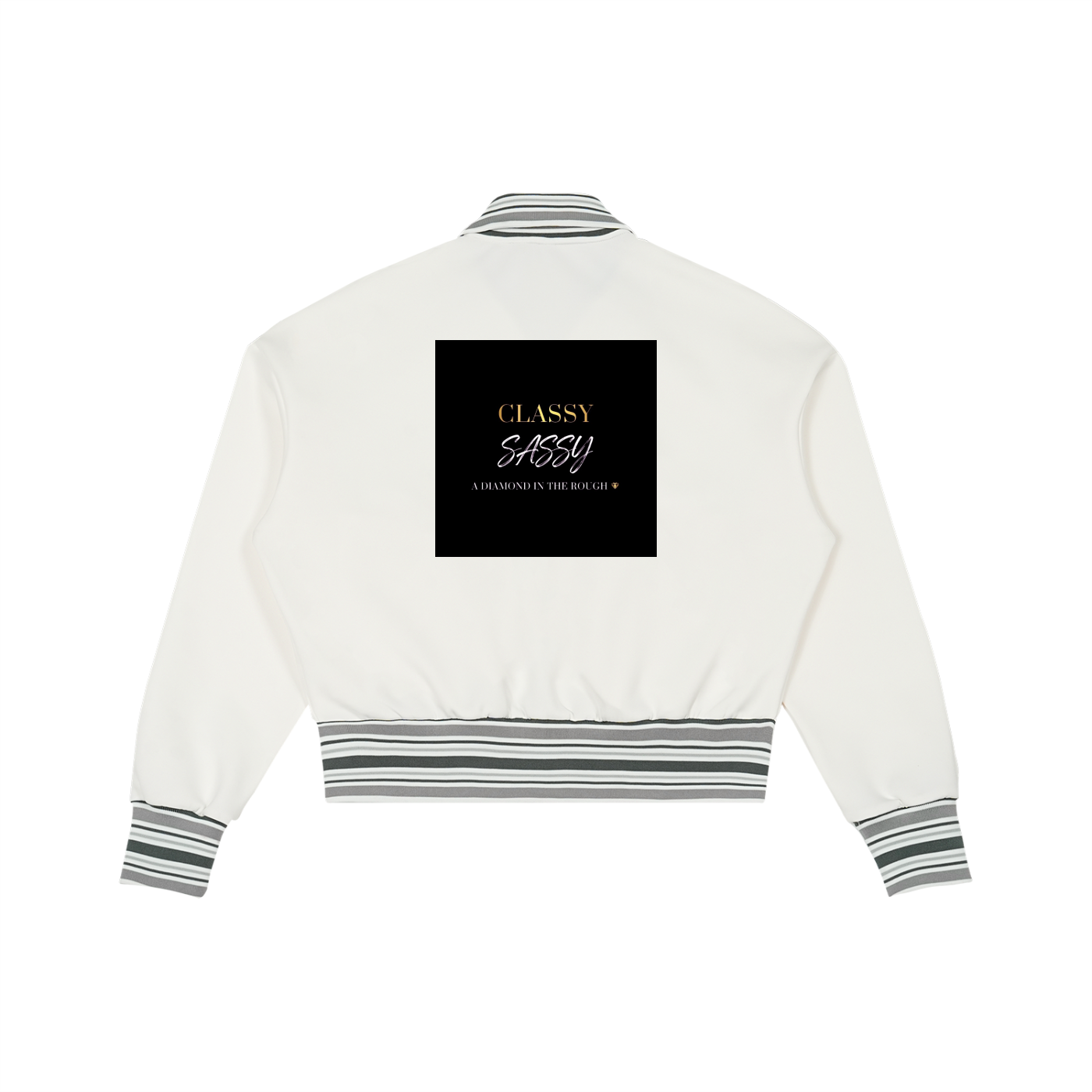 Classy Sassy Diamond In The Rough Striped Rib Collar Zip Jacket