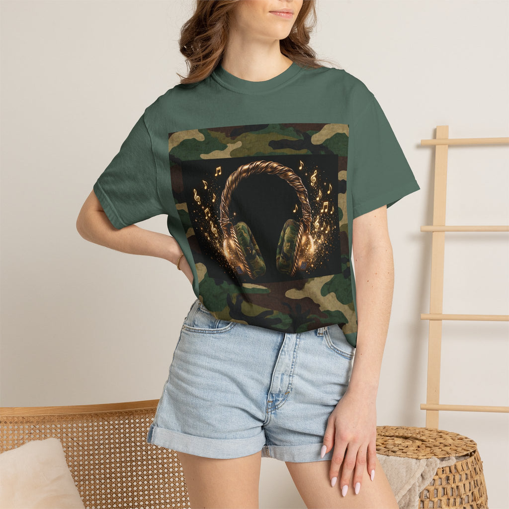Camo Headphones Tee — Gold Spark DJ Music Graphic T-Shirt - The LW Shop