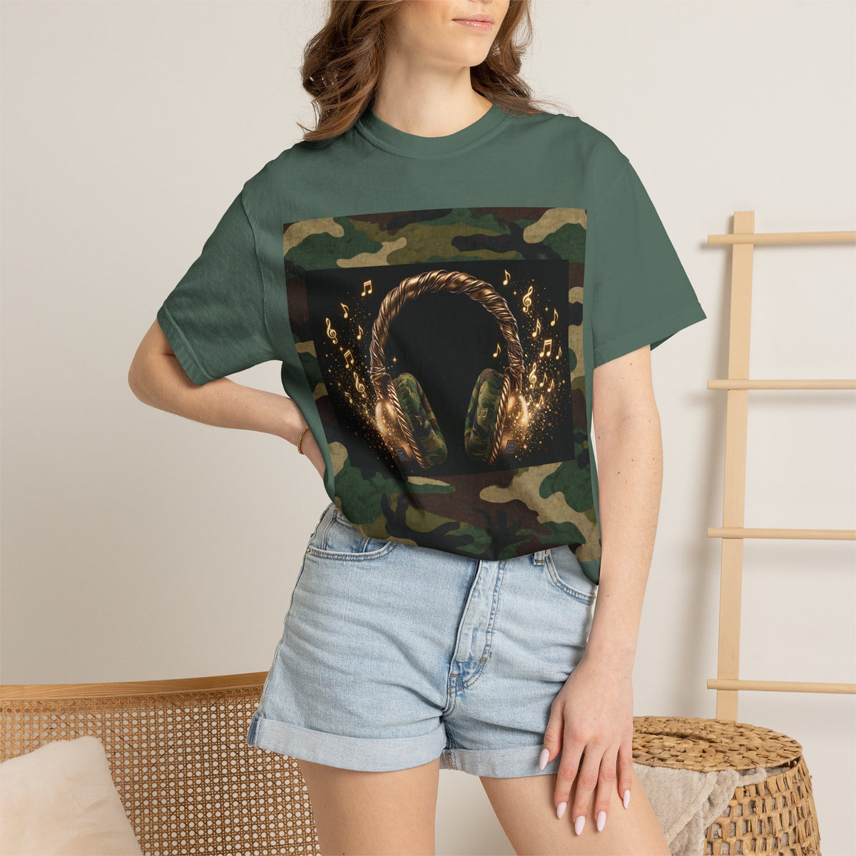 Camo Headphones Tee — Gold Spark DJ Music Graphic T-Shirt - The LW Shop