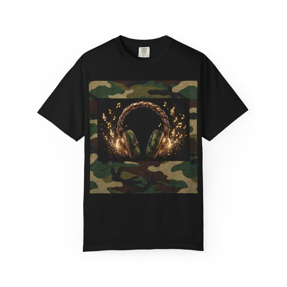 Camo Headphones Tee — Gold Spark DJ Music Graphic T-Shirt - The LW Shop