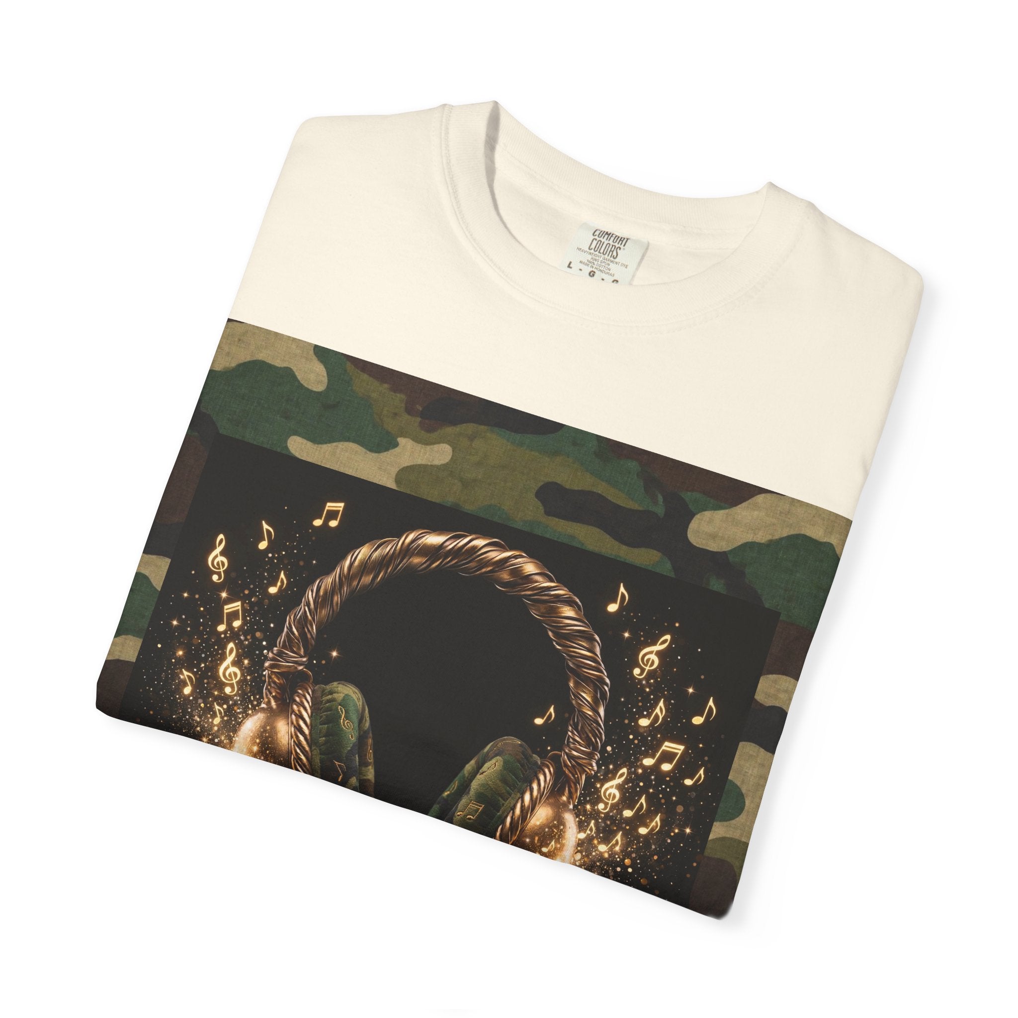 Camo Headphones Tee — Gold Spark DJ Music Graphic T-Shirt - The LW Shop