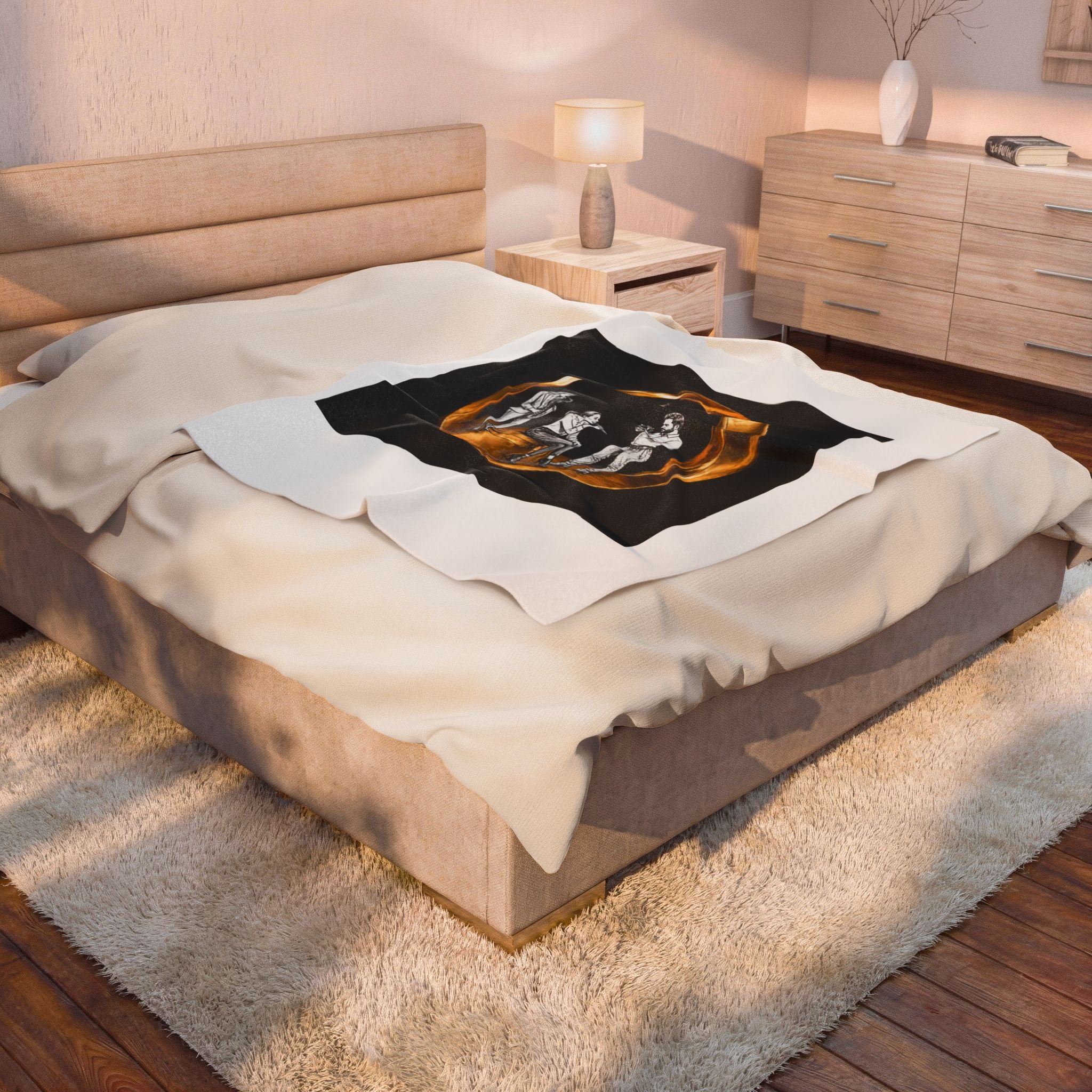 Velveteen Plush Blanket — Cozy Gold Ring Illustration with Friends Scene