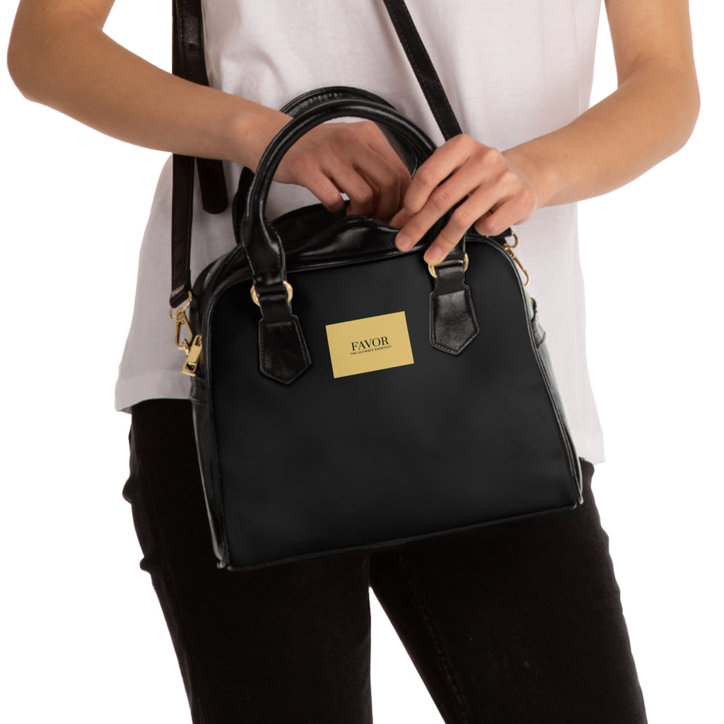 “ Favor The Ultimate Shortcut “ Classic Black & Gold Shoulder Handbag – Elegant Everyday Tote - The LW Shop