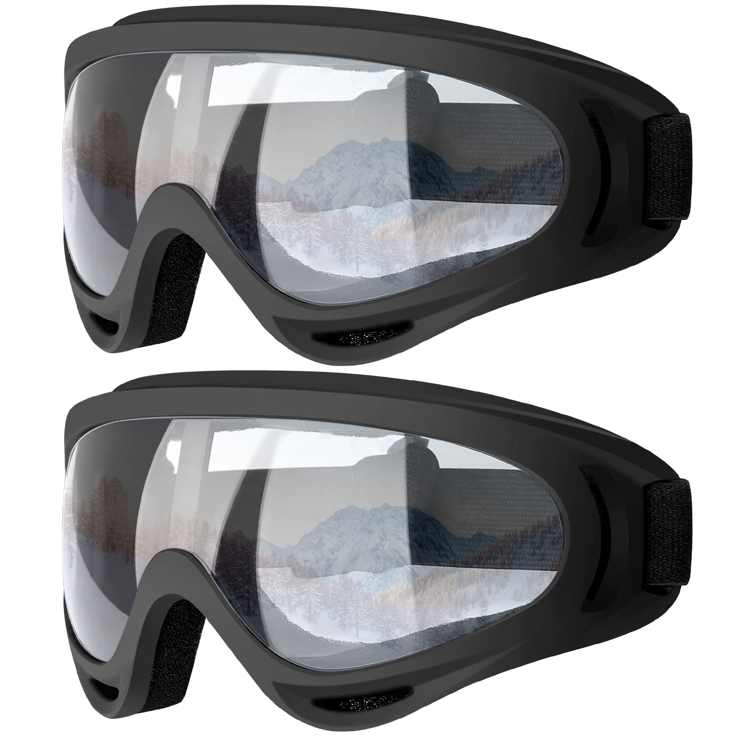 COOLOO Gafas de esquí, paquete de 2 gafas de nieve para snowboard para hombres, mujeres y niños - Protección UV, espuma, antiarañazos, a prueba de polvo