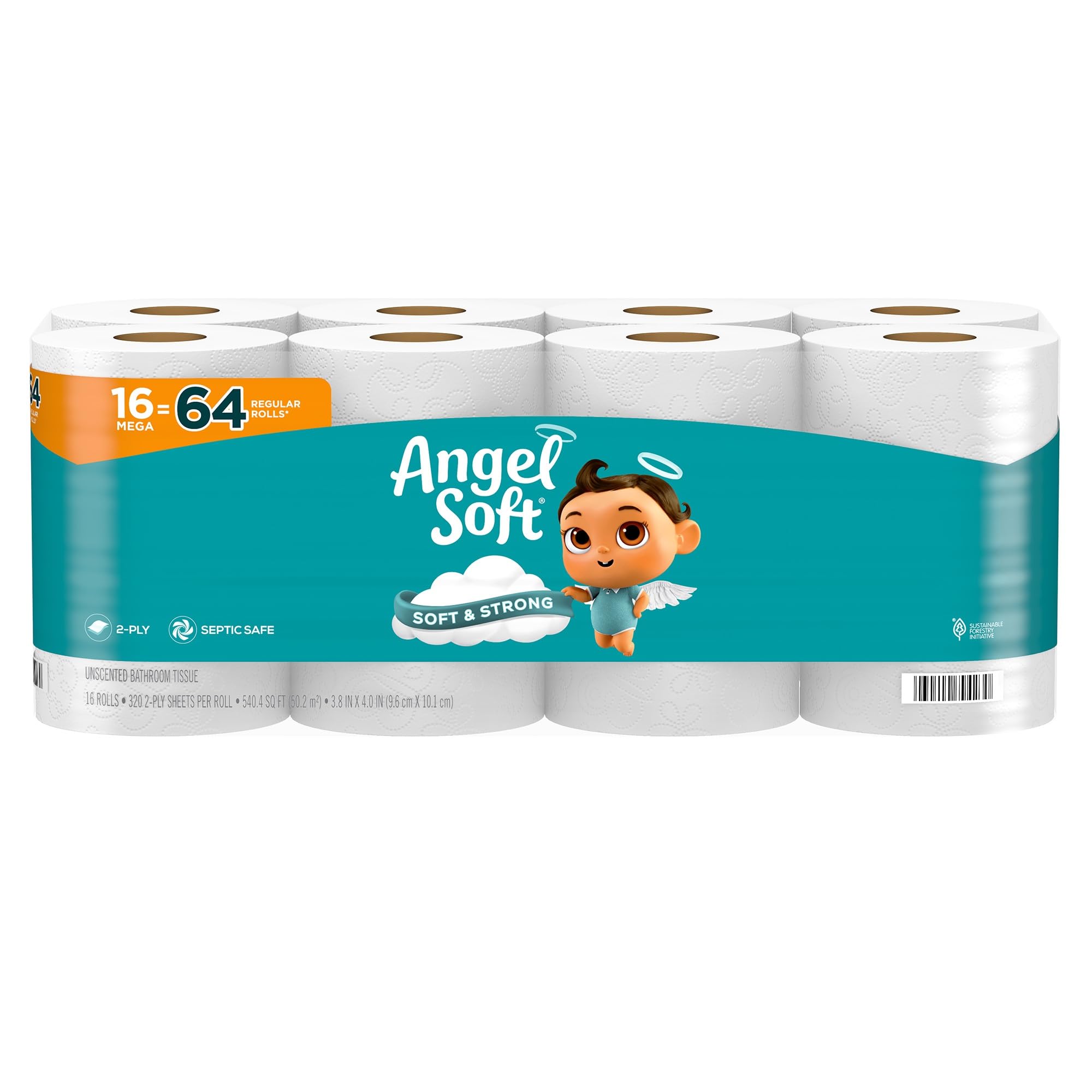 Papel higiénico Angel Soft, 18 mega rollos = 72 rollos regulares, papel higiénico suave y resistente