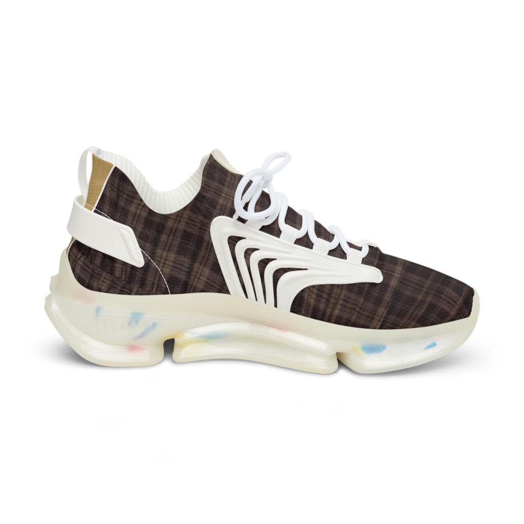 Red Plaid Men’s Mesh Sneakers — Casual Athletic Shoes with Brown Check Pattern