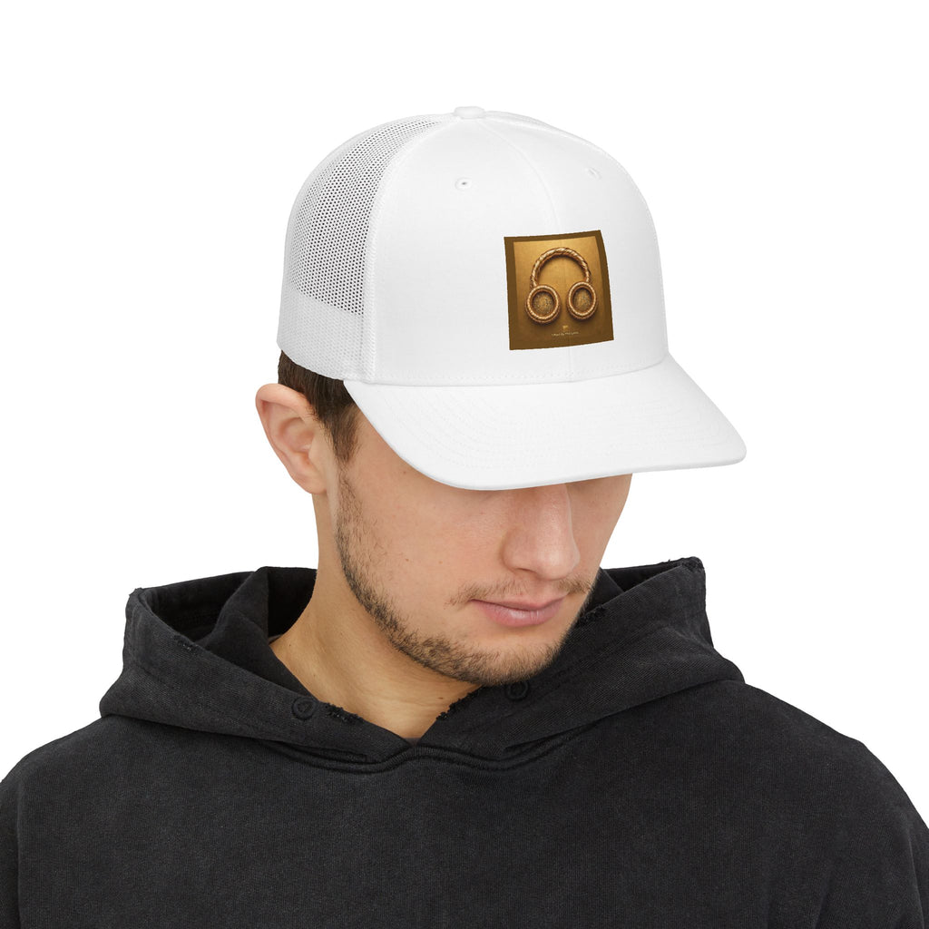 Gold Headphone designed Snapback Trucker Hat — Heart Hands Graphic Cap