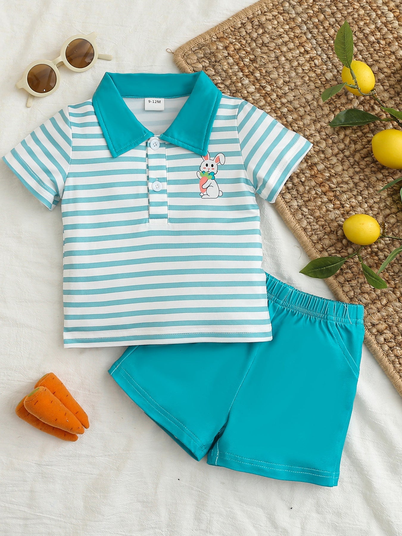 Children's Striped Polo Shirt & Solid Shorts Set