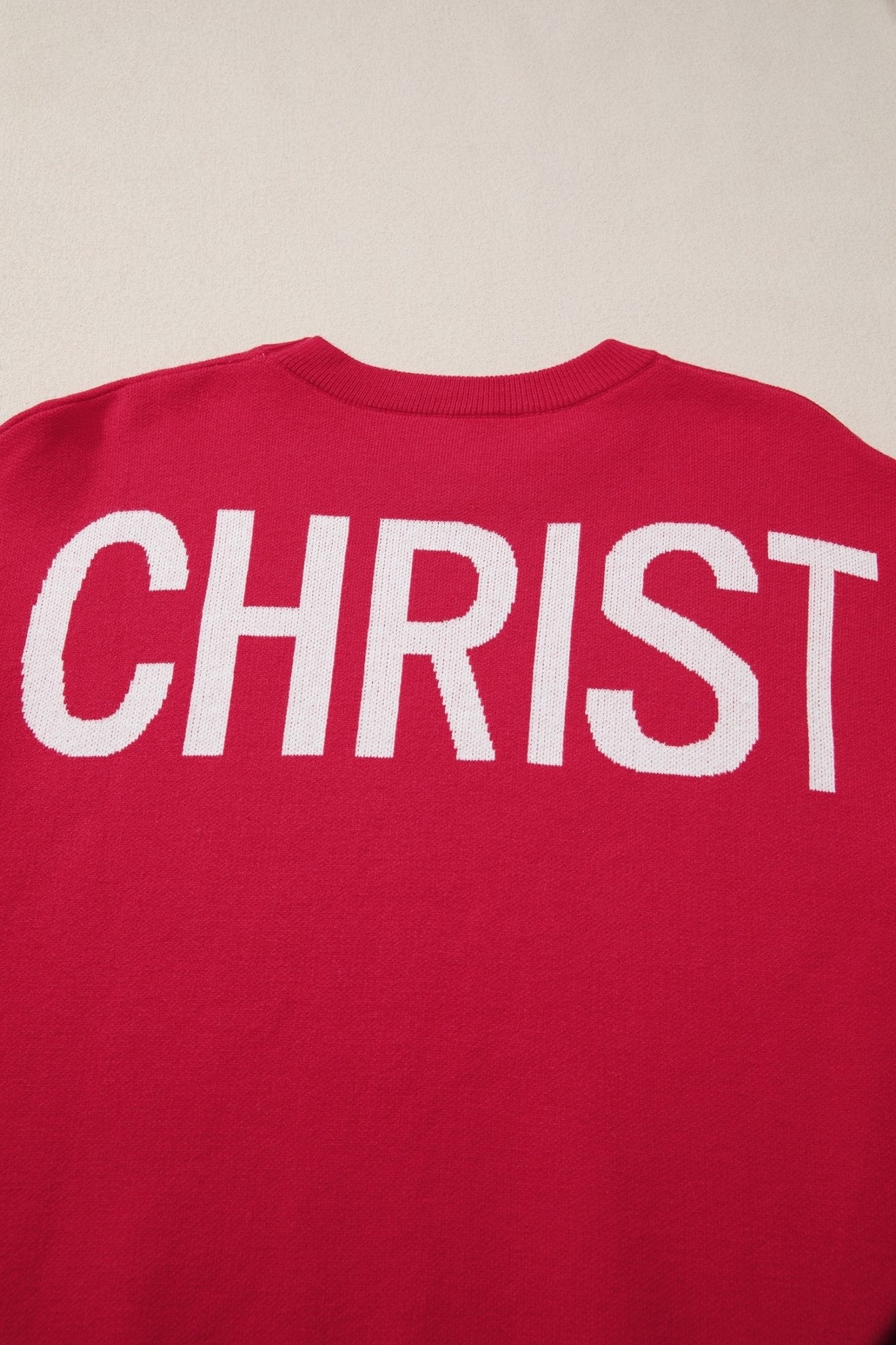 Fiery Red HO HO HO MERRY CHRISTMAS Drop Shoulder Loose Sweater - The LW Shop
