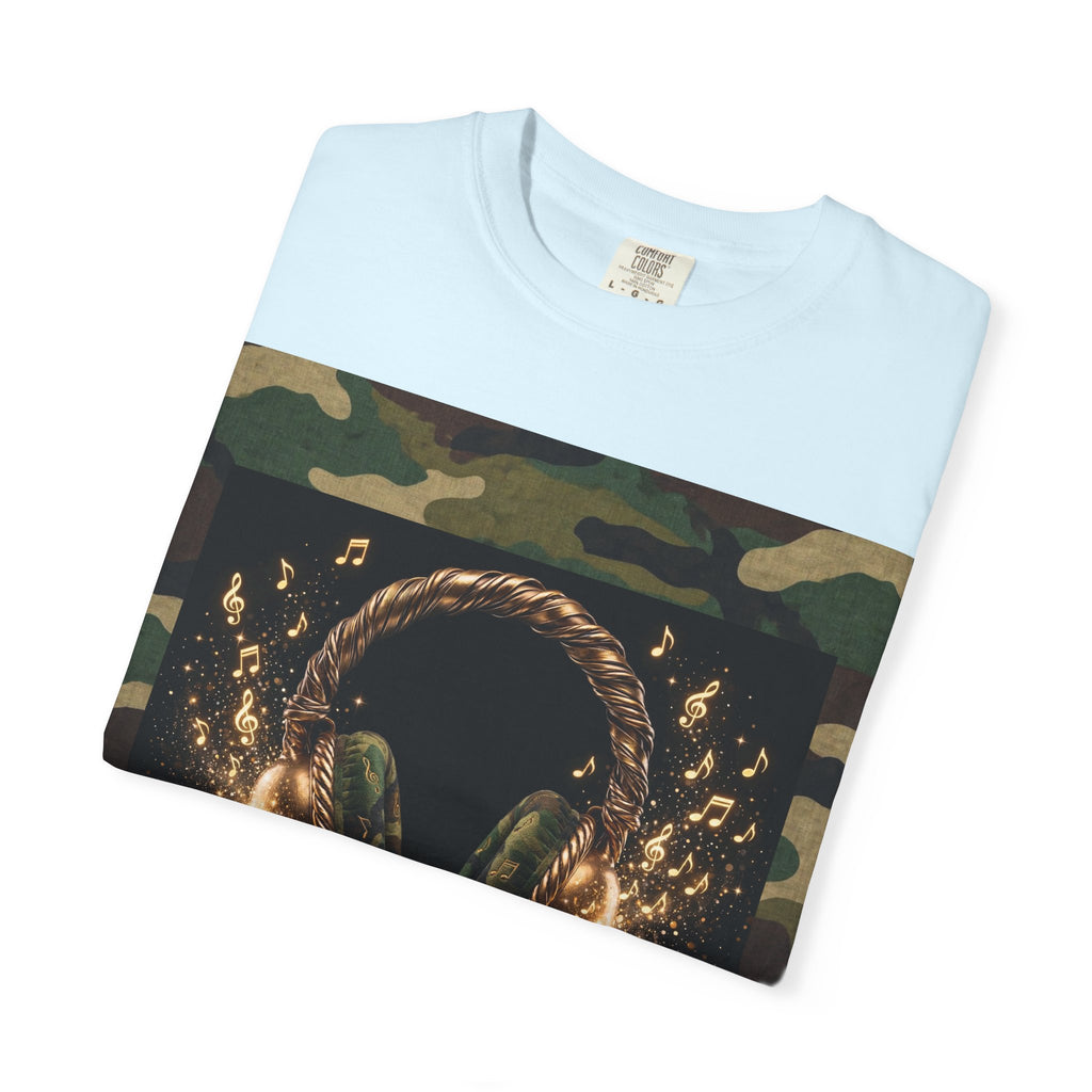Camo Headphones Tee — Gold Spark DJ Music Graphic T-Shirt - The LW Shop