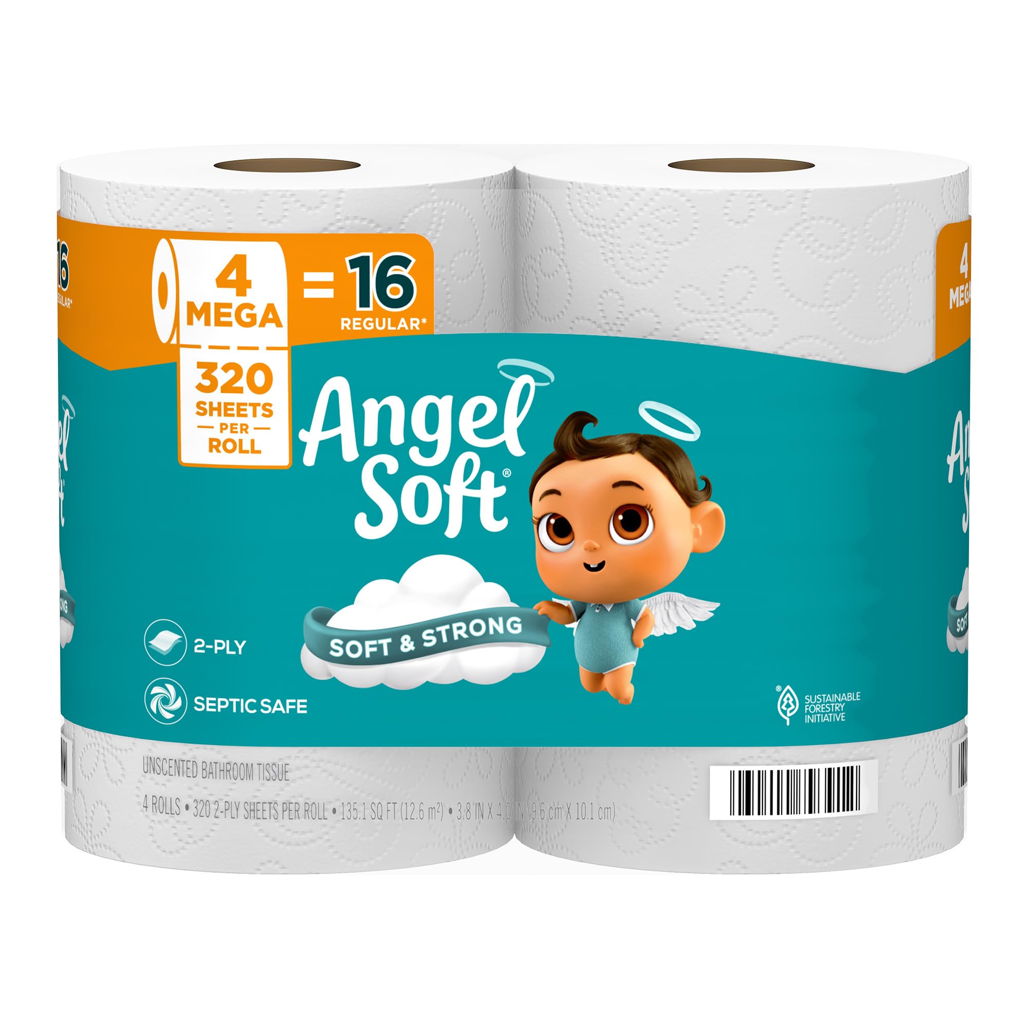 Papel higiénico Angel Soft, 18 mega rollos = 72 rollos regulares, papel higiénico suave y resistente