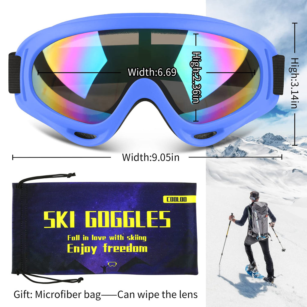 COOLOO Ski Goggles, 2 Pack Snow Goggles Snowboard Goggles for Men Women Kids - UV Protection Foam Anti-Scratch Dustproof