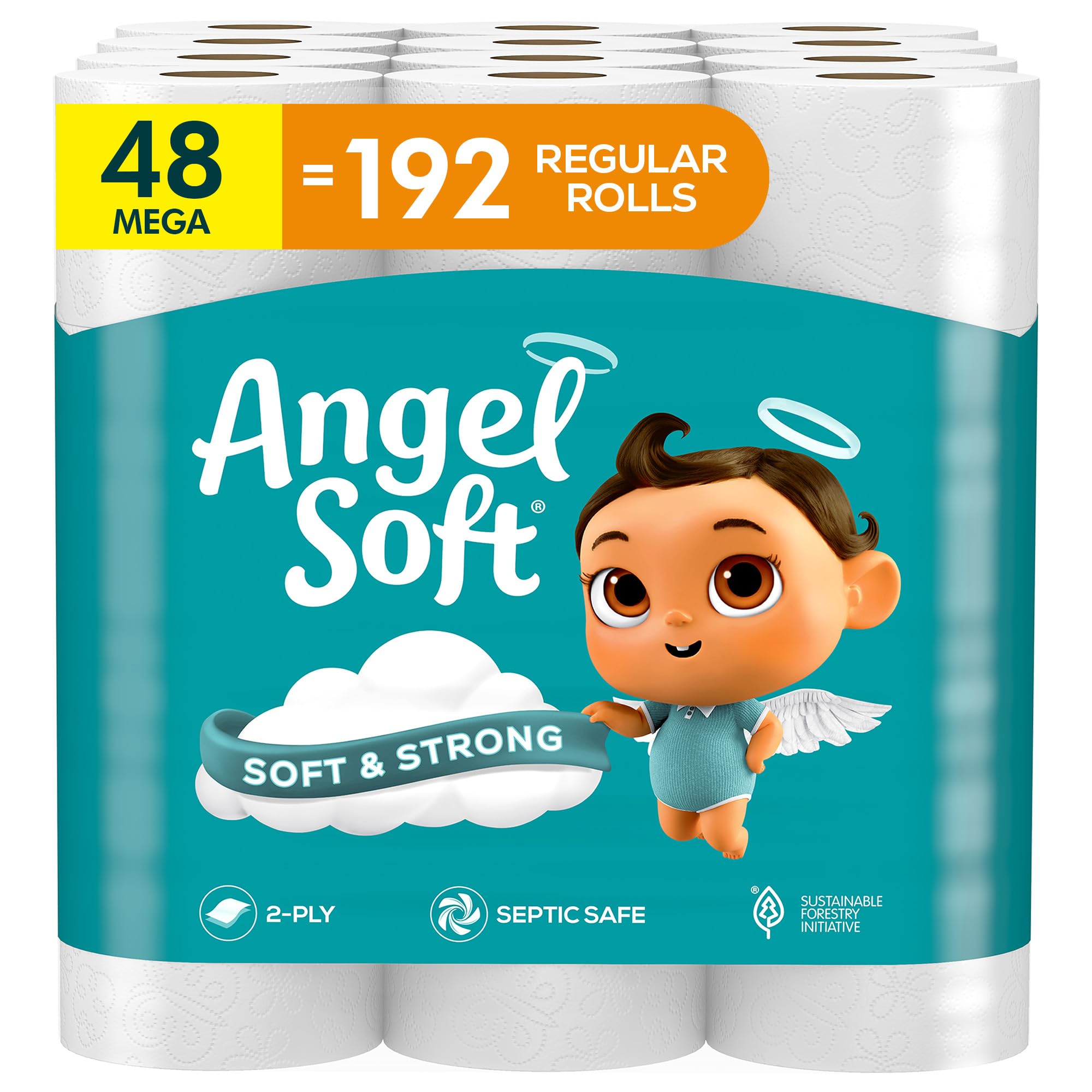 Papel higiénico Angel Soft, 18 mega rollos = 72 rollos regulares, papel higiénico suave y resistente