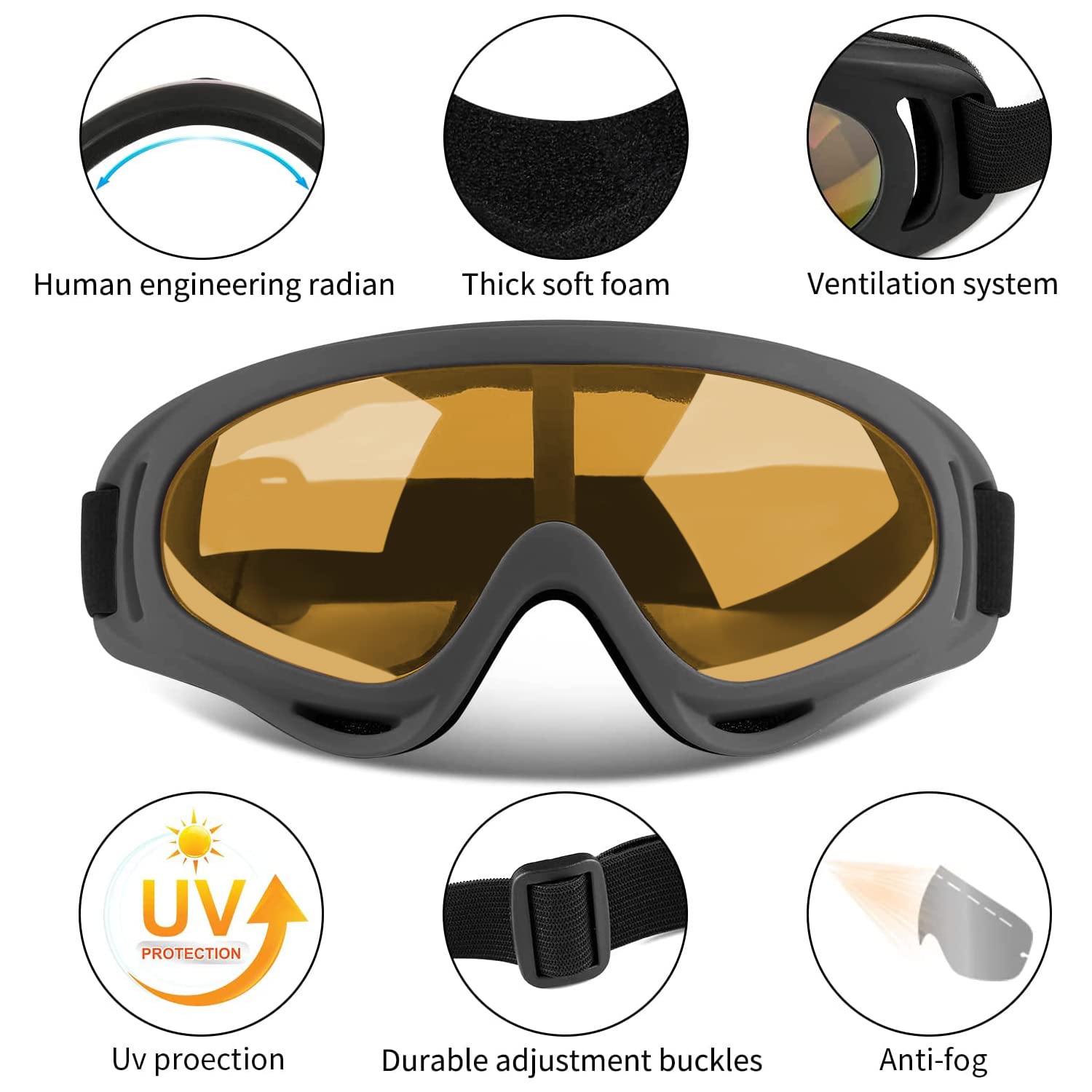 COOLOO Ski Goggles, 2 Pack Snow Goggles Snowboard Goggles for Men Women Kids - UV Protection Foam Anti-Scratch Dustproof
