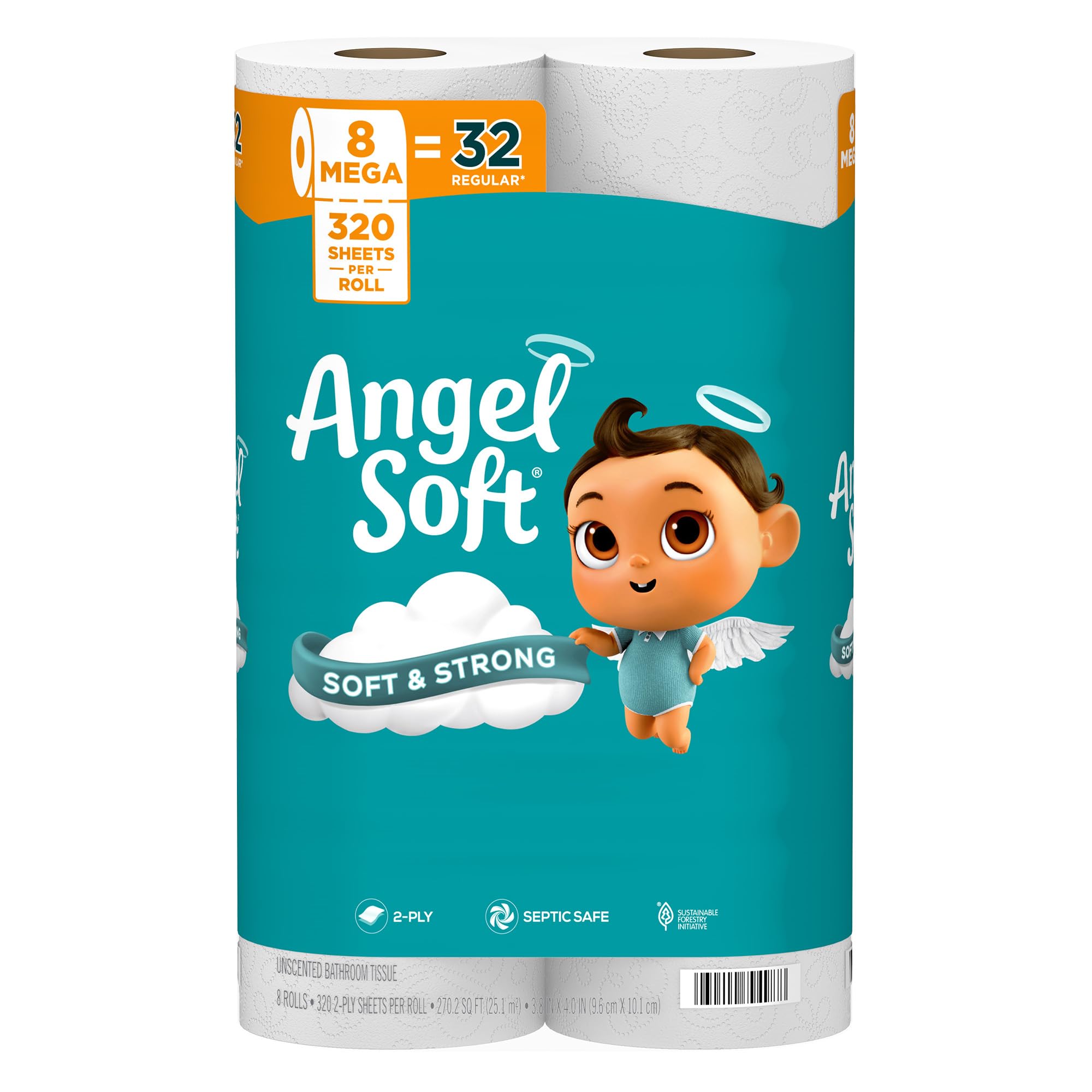 Papel higiénico Angel Soft, 18 mega rollos = 72 rollos regulares, papel higiénico suave y resistente