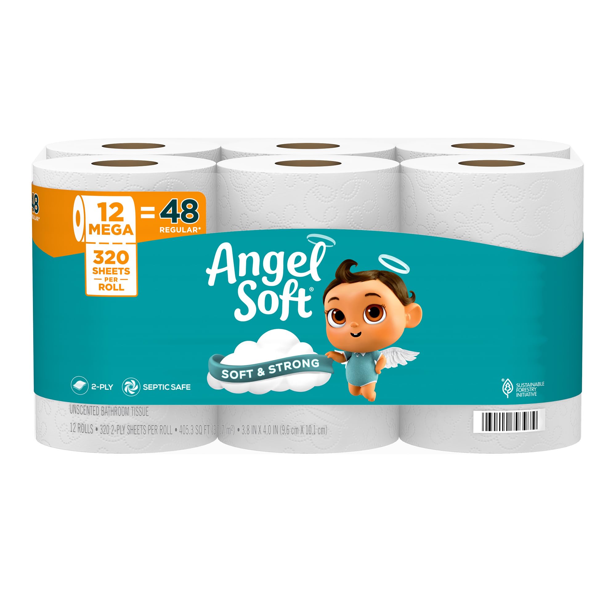 Papel higiénico Angel Soft, 18 mega rollos = 72 rollos regulares, papel higiénico suave y resistente