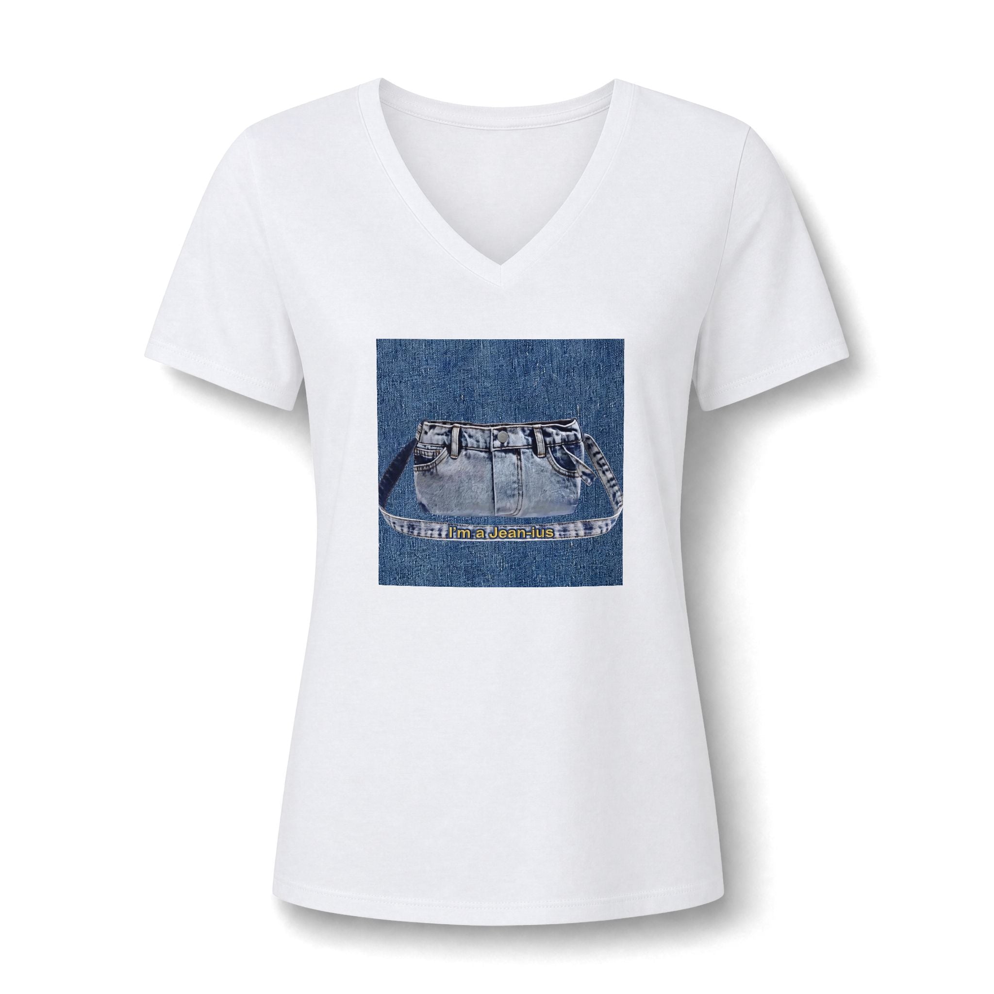I’m A Jean- ius Women's V-Neck Tee — Denim Pocket Graphic