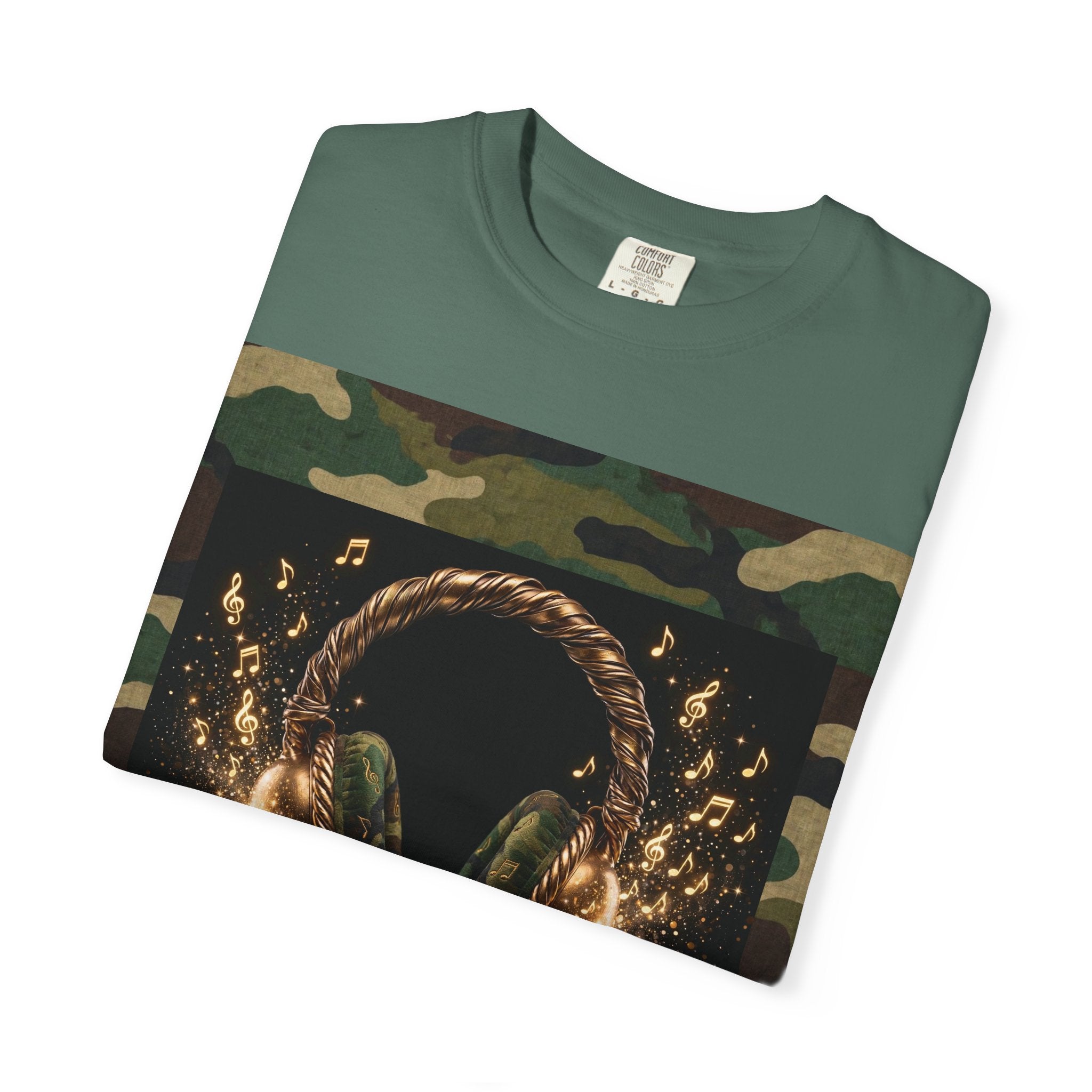 Camo Headphones Tee — Gold Spark DJ Music Graphic T-Shirt - The LW Shop