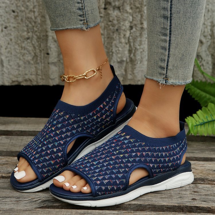 Sandalias Peep-toe para Deportes de Verano, Zapatos de Malla con Estampado de Corazones para Mujer