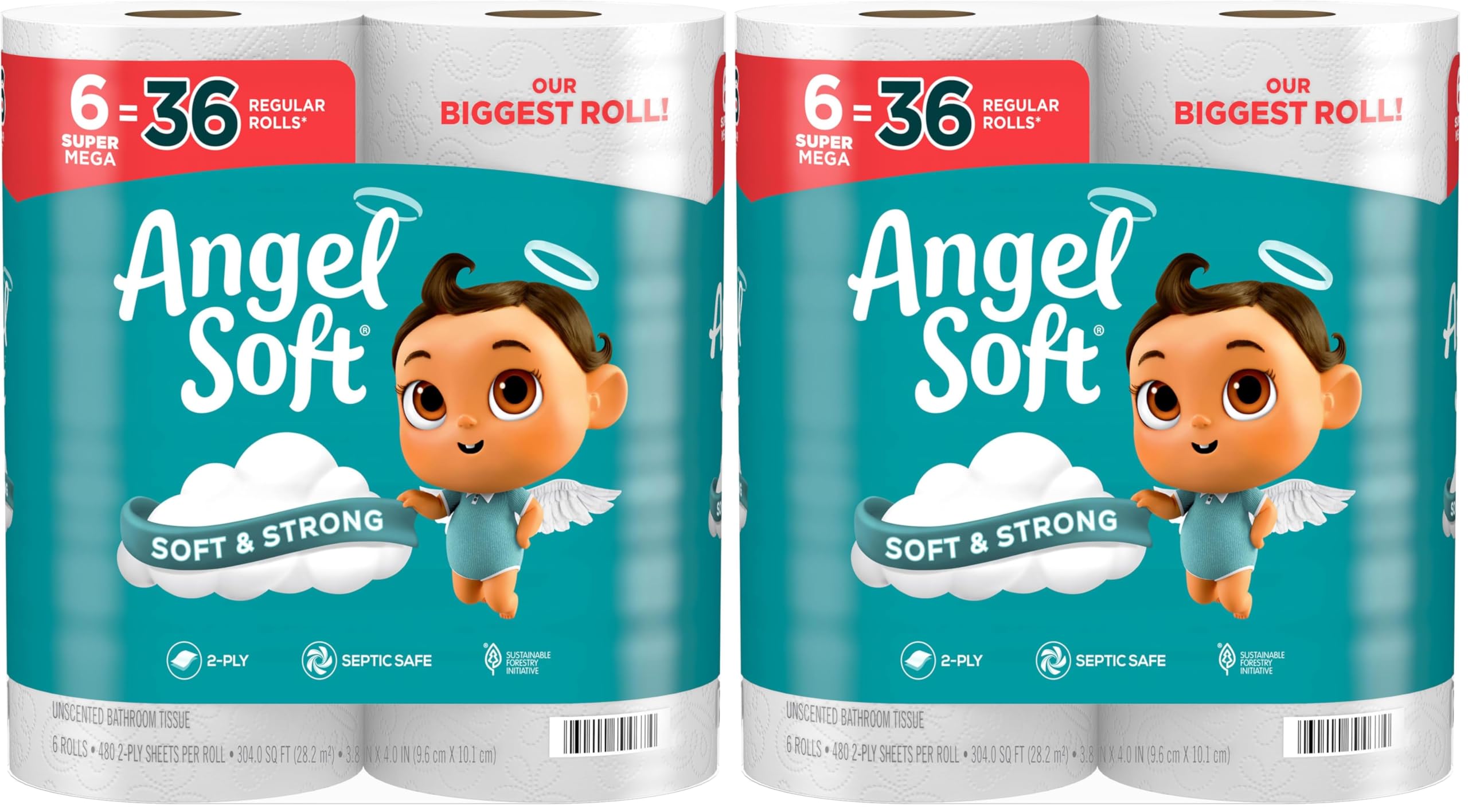 Papel higiénico Angel Soft, 18 mega rollos = 72 rollos regulares, papel higiénico suave y resistente