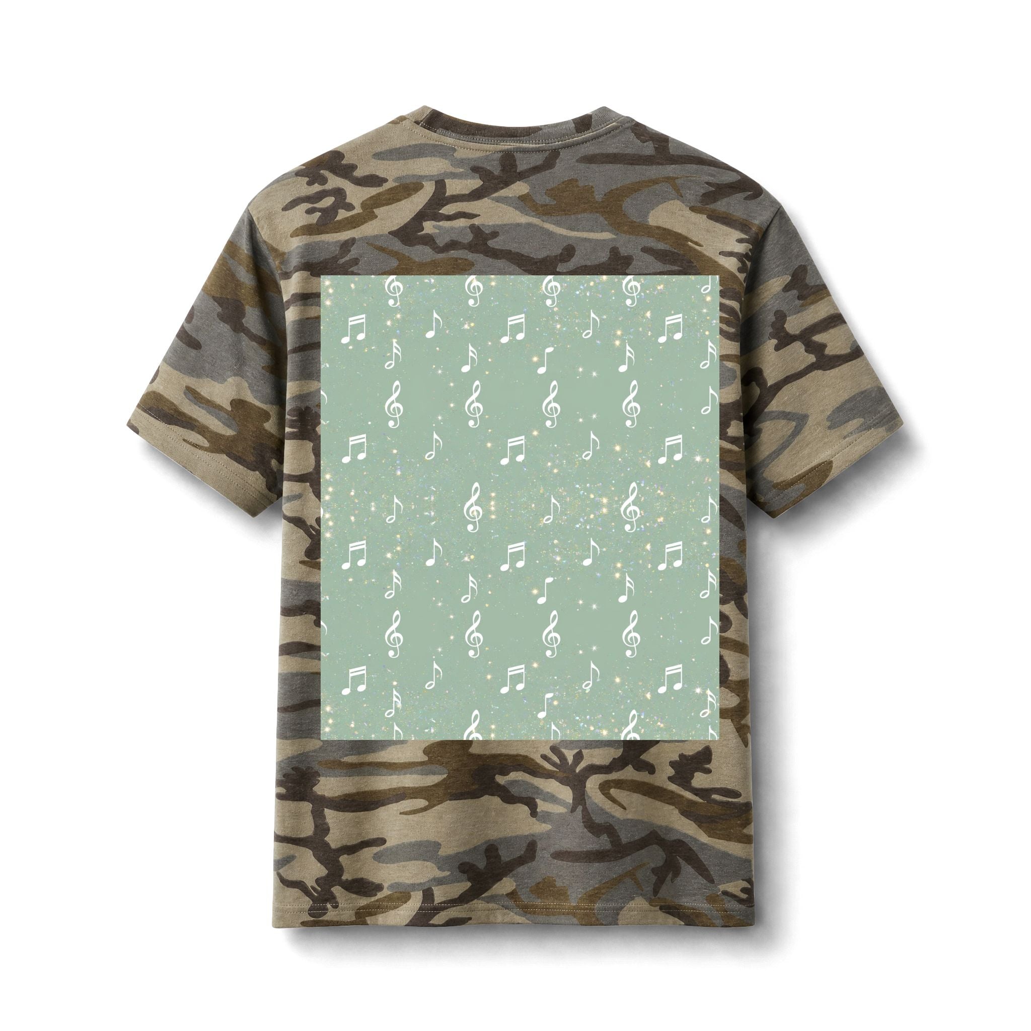 Camo Music Tee — Olive Camo T-Shirt with Golden Headphones Print
