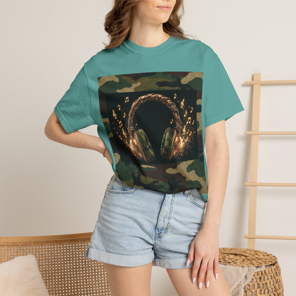Camo Headphones Tee — Gold Spark DJ Music Graphic T-Shirt - The LW Shop