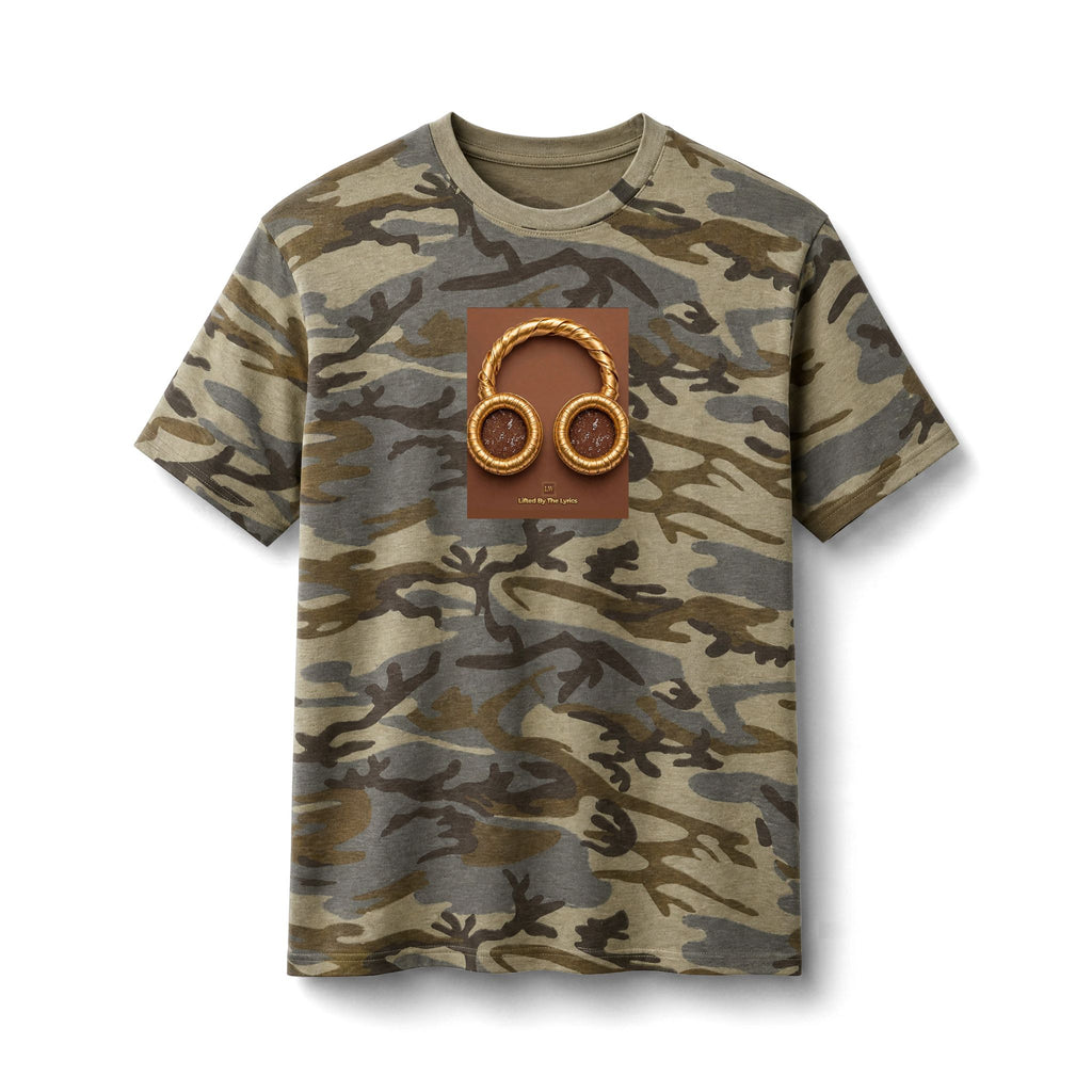 Gold Camo music Graphic Tee — Vintage Rope Patch Pocket Design