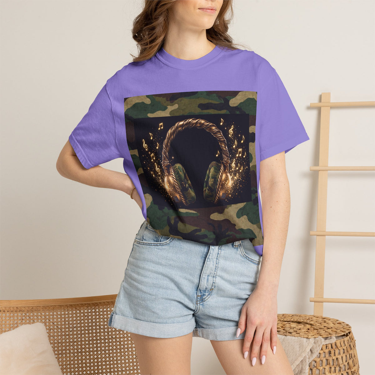 Camo Headphones Tee — Gold Spark DJ Music Graphic T-Shirt - The LW Shop
