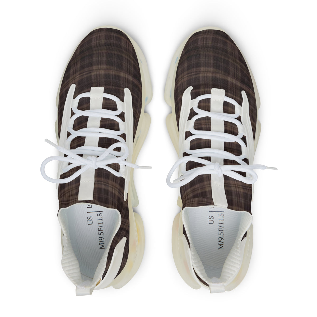 Red Plaid Men’s Mesh Sneakers — Casual Athletic Shoes with Brown Check Pattern