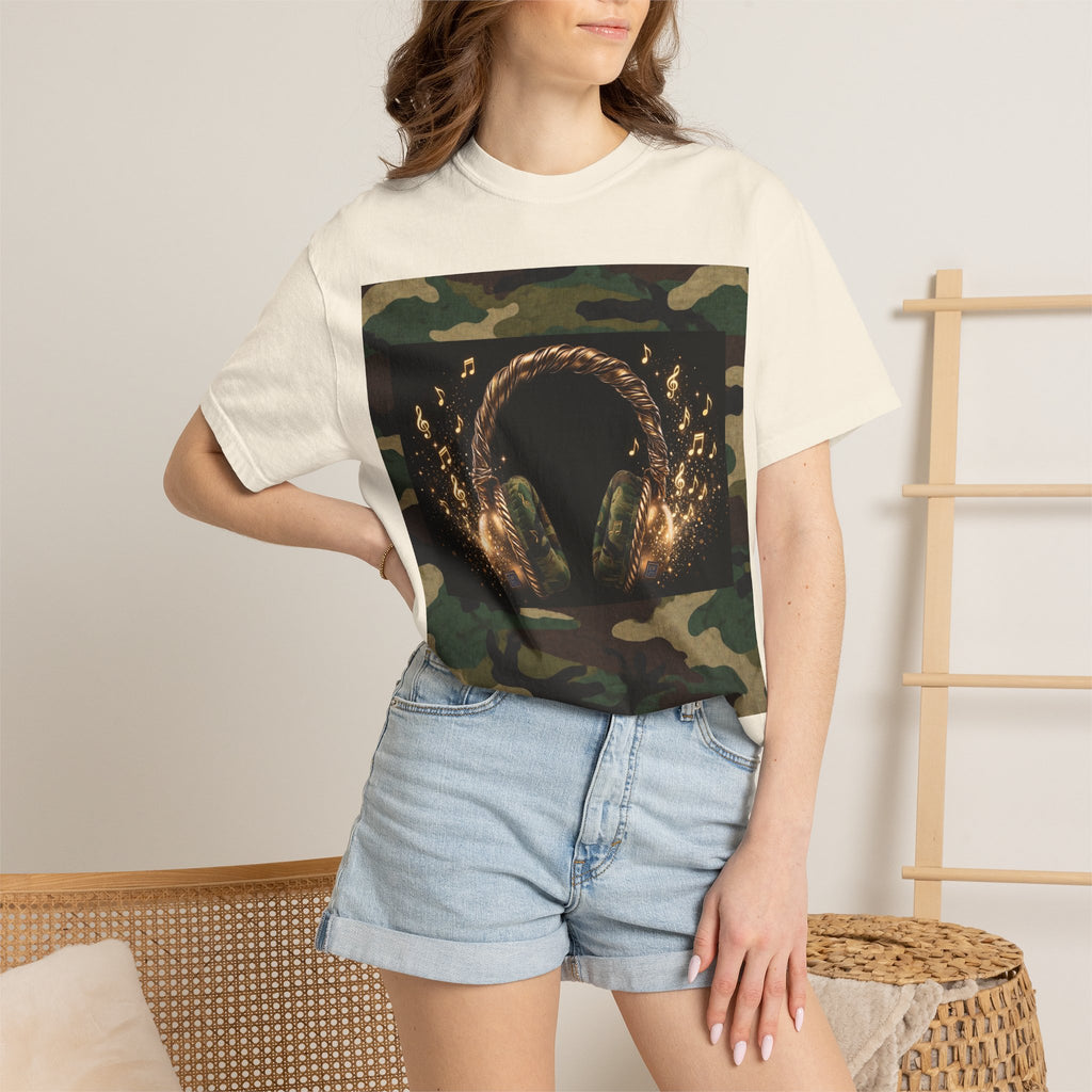 Camo Headphones Tee — Gold Spark DJ Music Graphic T-Shirt - The LW Shop