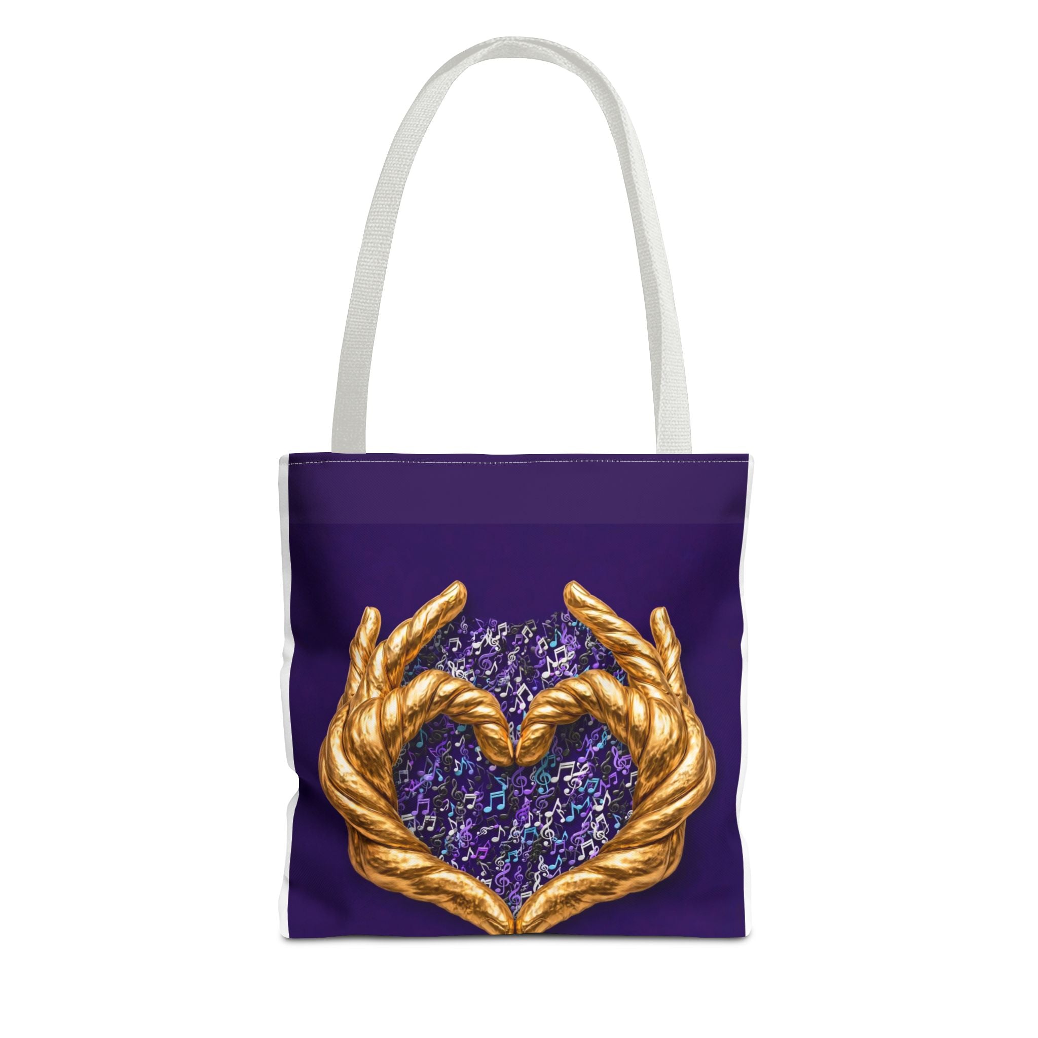 Purple Heart Tote Bag with Gold Hand Heart Design – "Lifted By The Lyrics" Art Tote