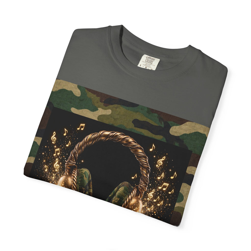 Camo Headphones Tee — Gold Spark DJ Music Graphic T-Shirt - The LW Shop